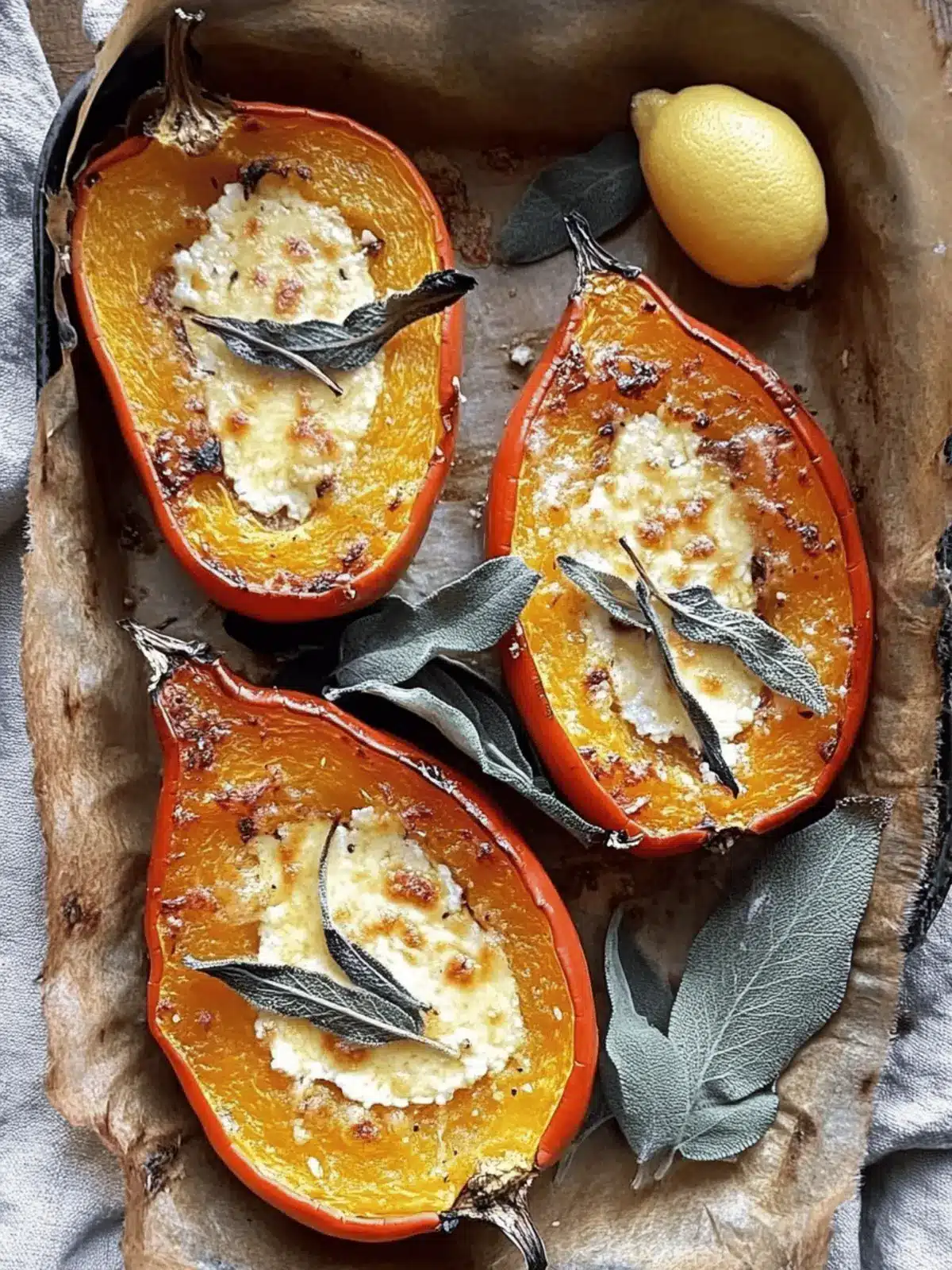 Baked Squash with Ricotta, Parmesan, Lemon and Sage