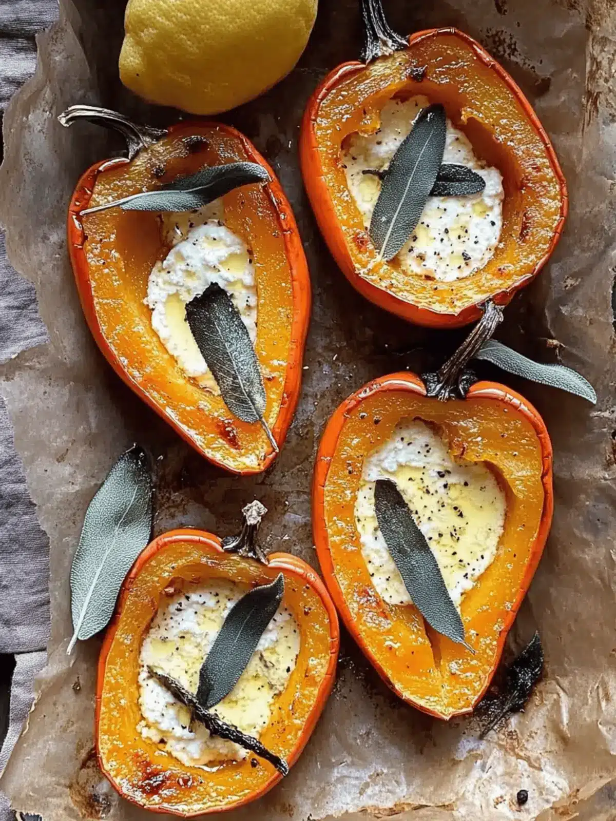 Baked Squash with Ricotta, Parmesan, Lemon and Sage