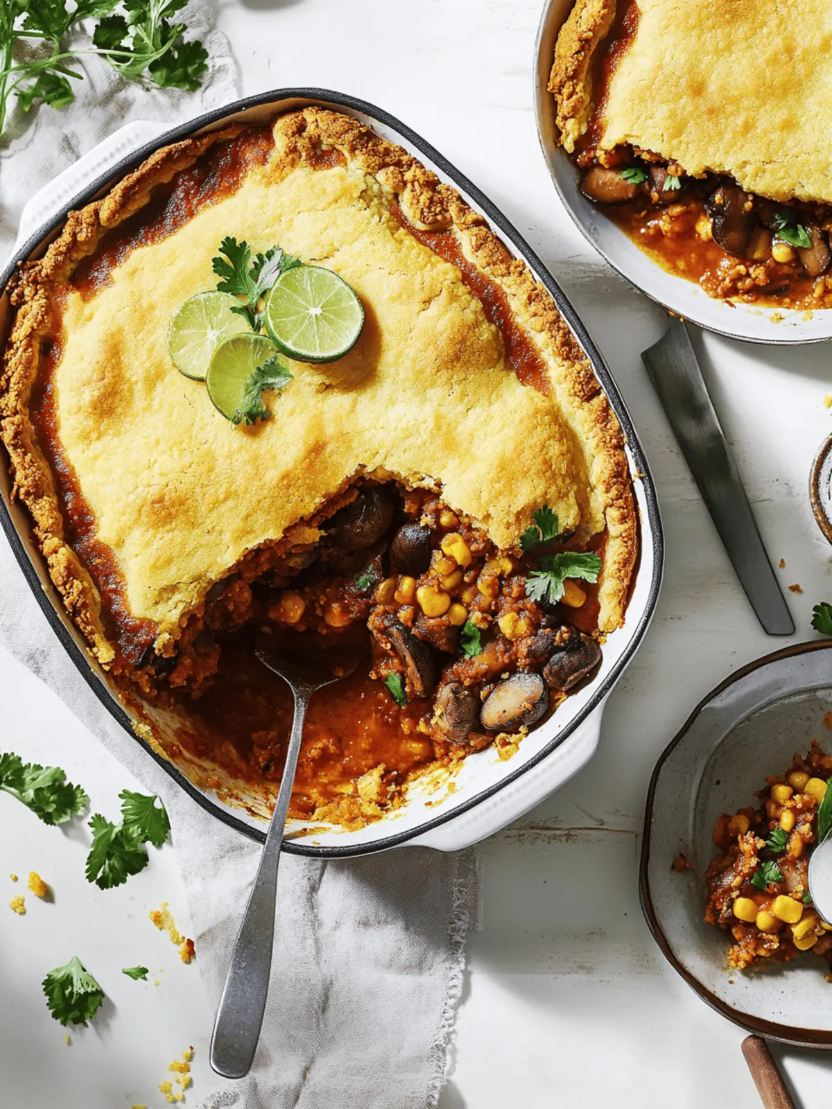 Mushroom Tamale Pie With Lime Cornbread Crust