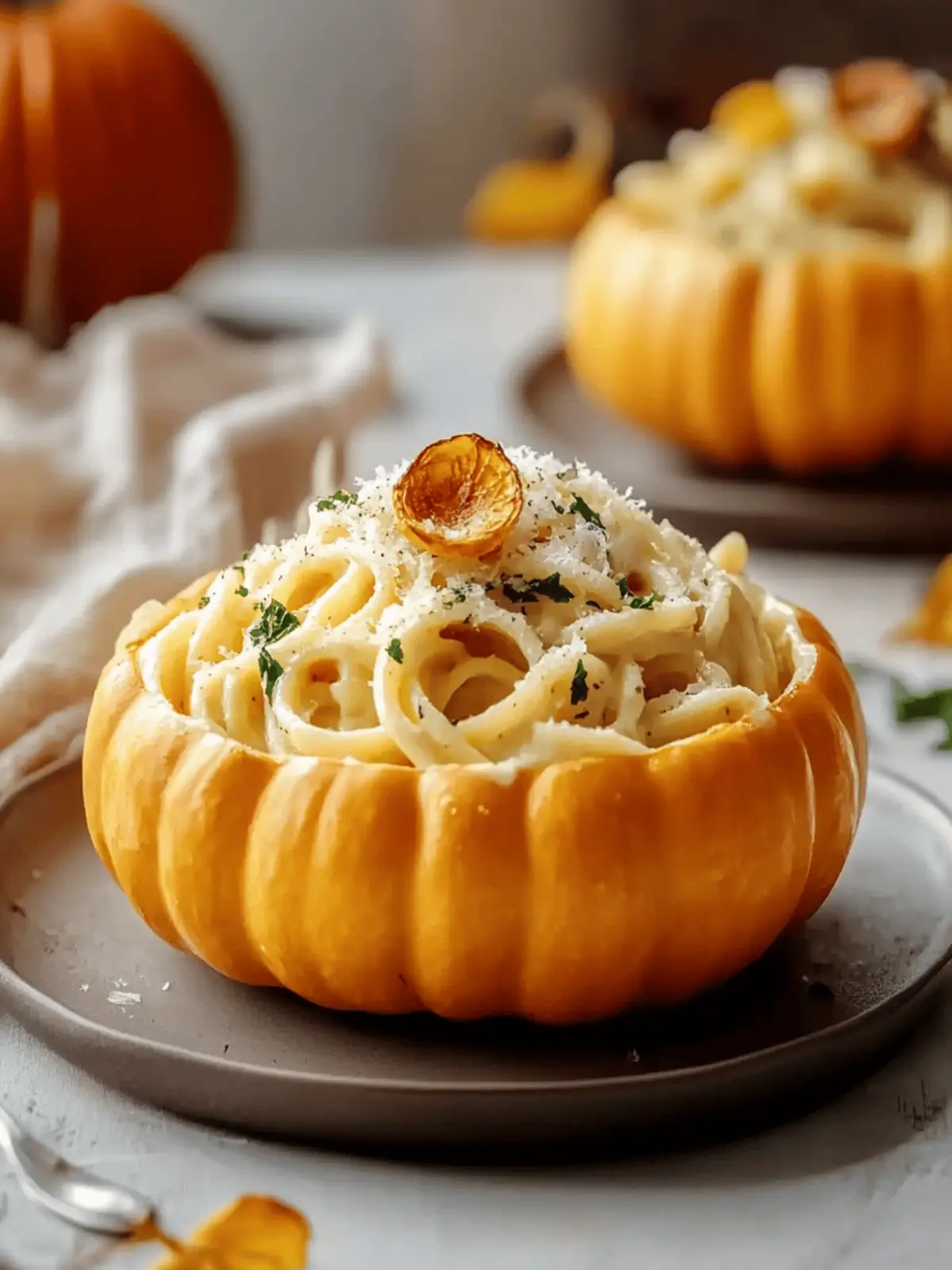 Pumpkin Alfredo Pasta Cauldrons