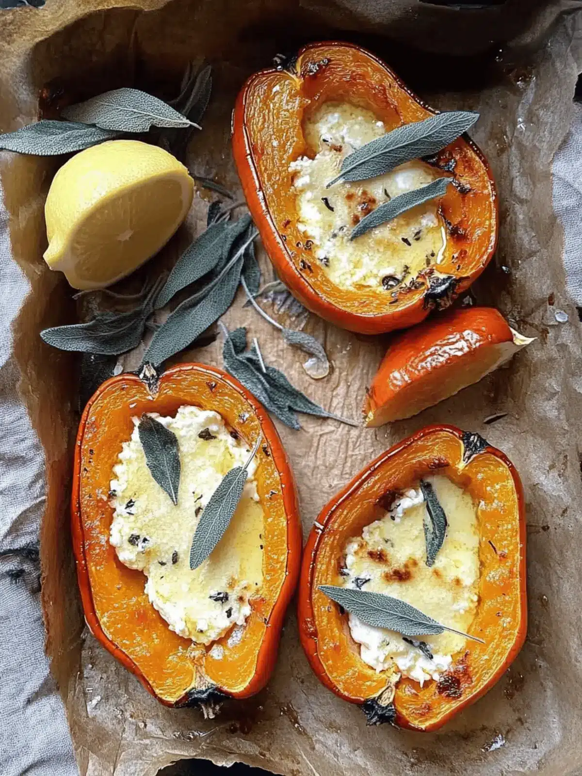 Baked Squash with Ricotta, Parmesan, Lemon and Sage