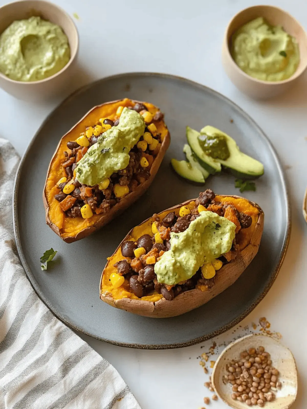 Vegan Loaded Sweet Potatoes with Creamy Avocado Bliss 2 Vegan Loaded Sweet Potatoes