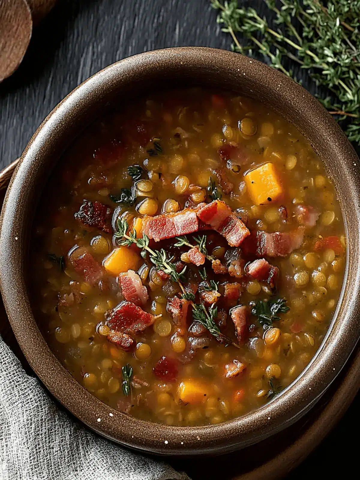 French Lentil Bacon Soup