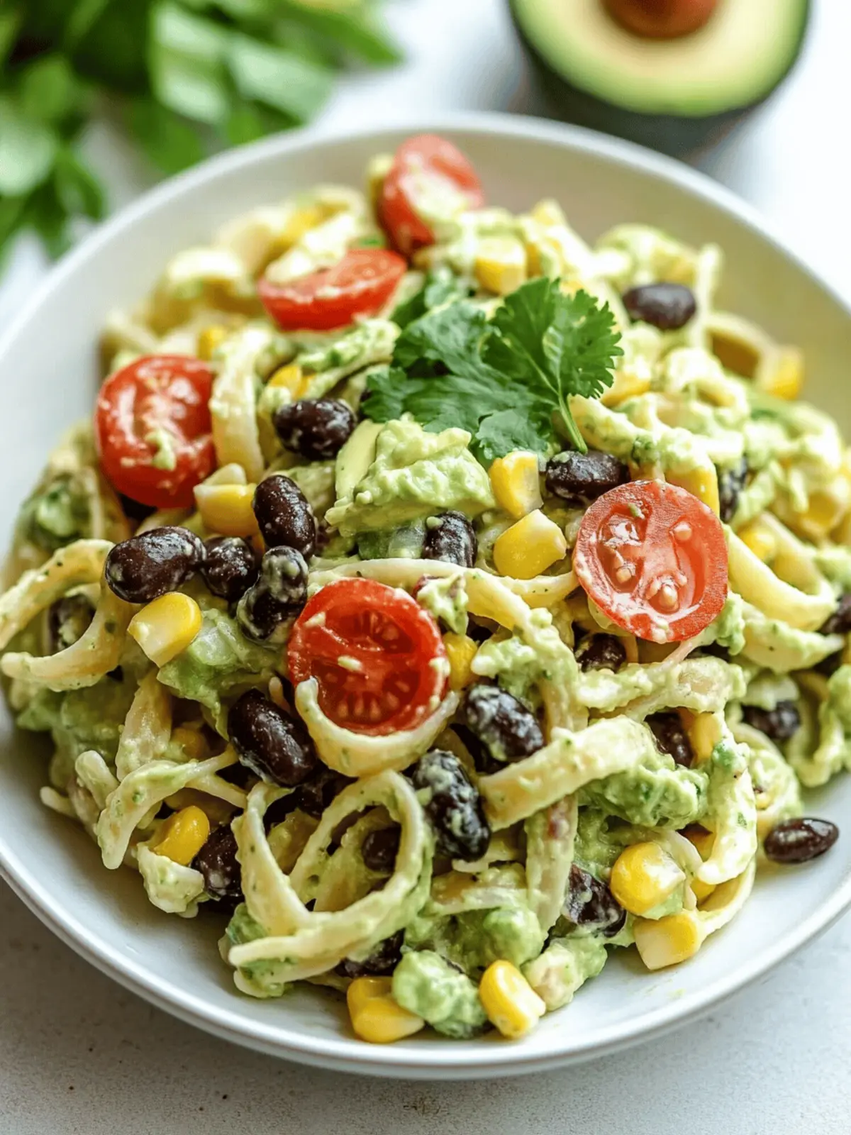 Creamy Avocado Dressing Pasta Salad with Black Beans & Corn