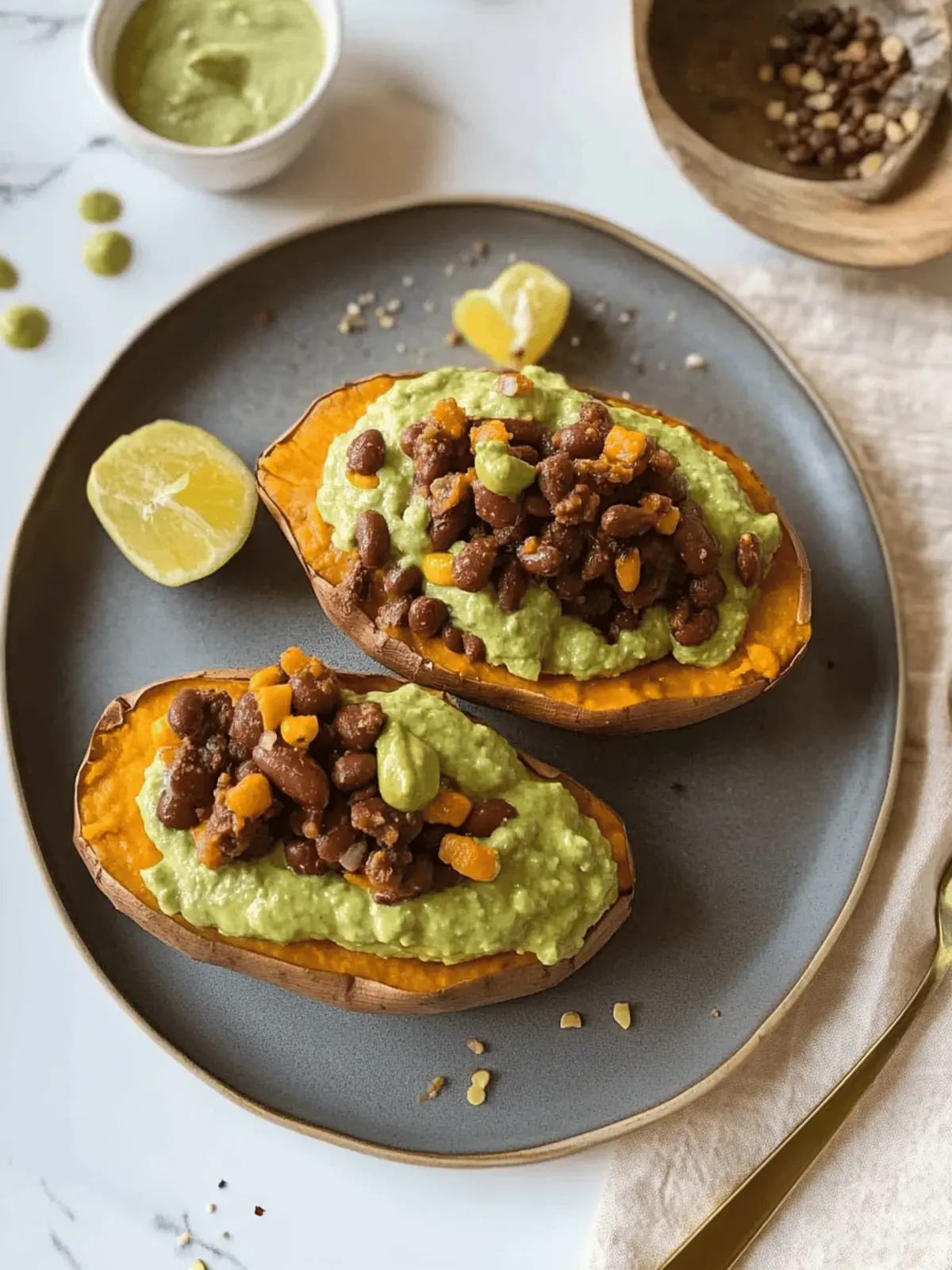 Vegan Loaded Sweet Potatoes with Creamy Avocado Bliss 3 Vegan Loaded Sweet Potatoes