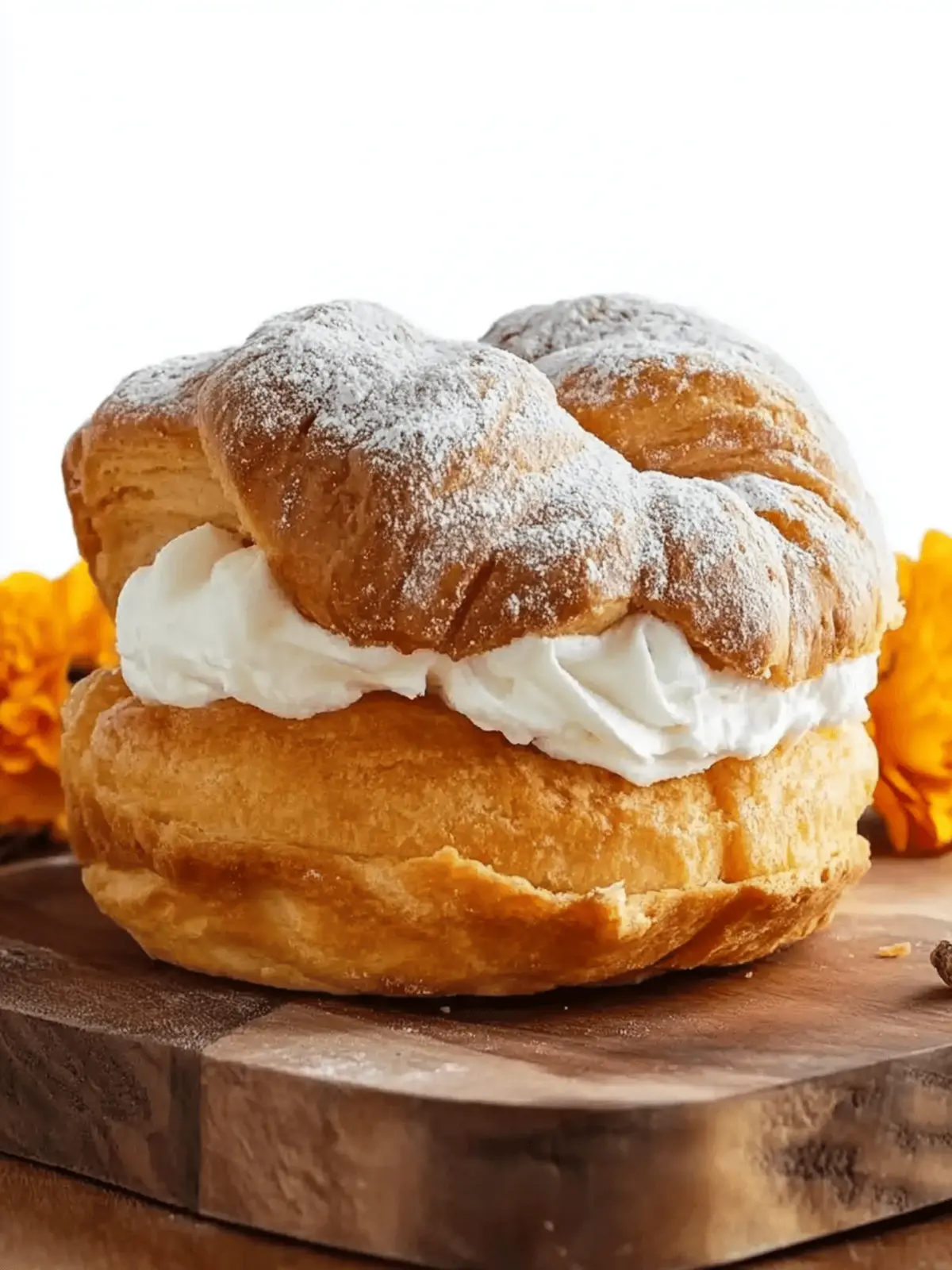 Delicioso pan de muerto relleno de nata
