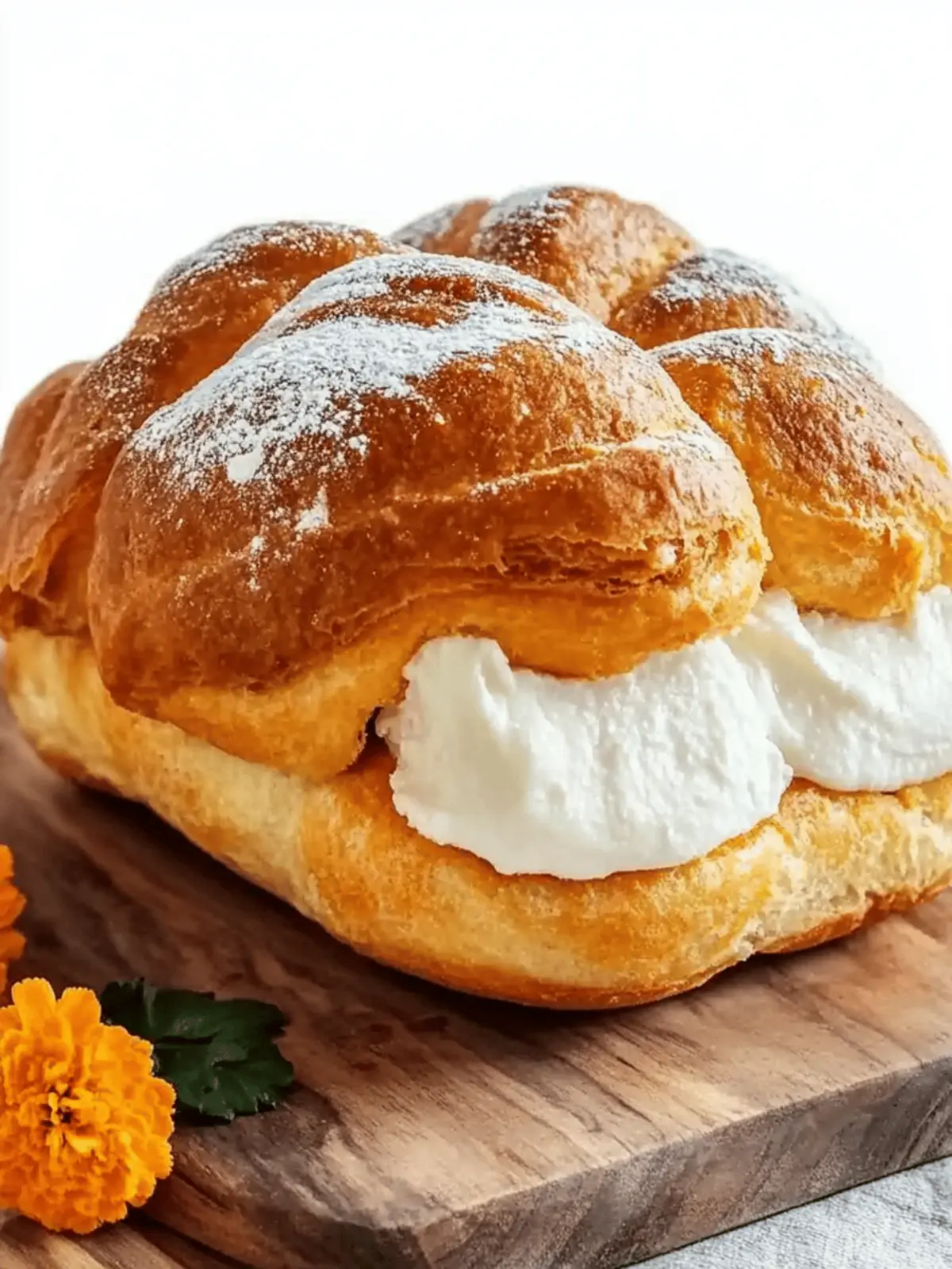 Delicioso pan de muerto relleno de nata