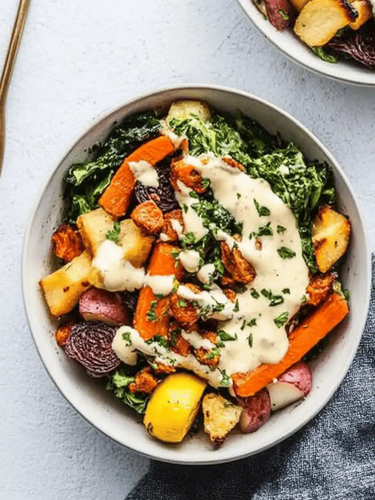 Roasted Root Vegetable Bowls with Tahini Dressing