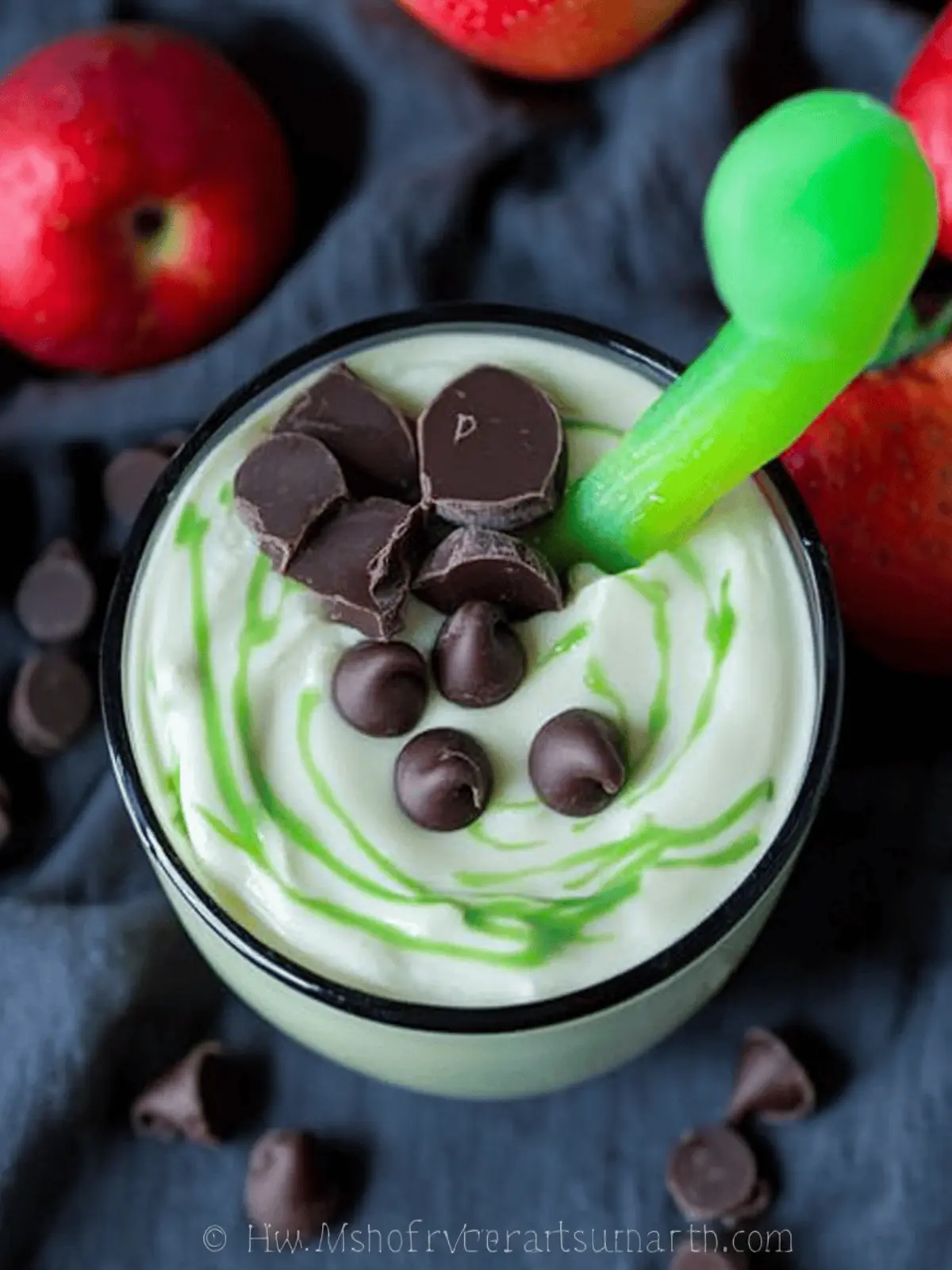 Melted Witch Chocolate Chip Cream Cheese Fruit Dip