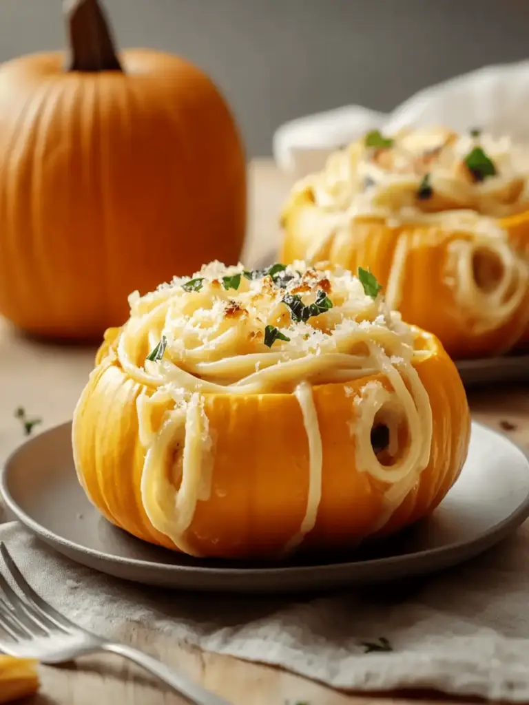 Pumpkin Alfredo Pasta Cauldrons