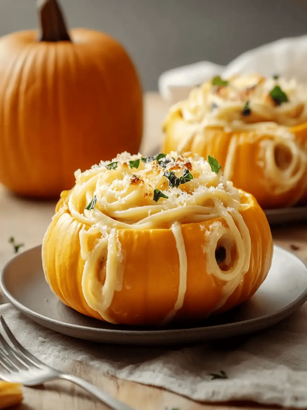 Pumpkin Alfredo Pasta Cauldrons