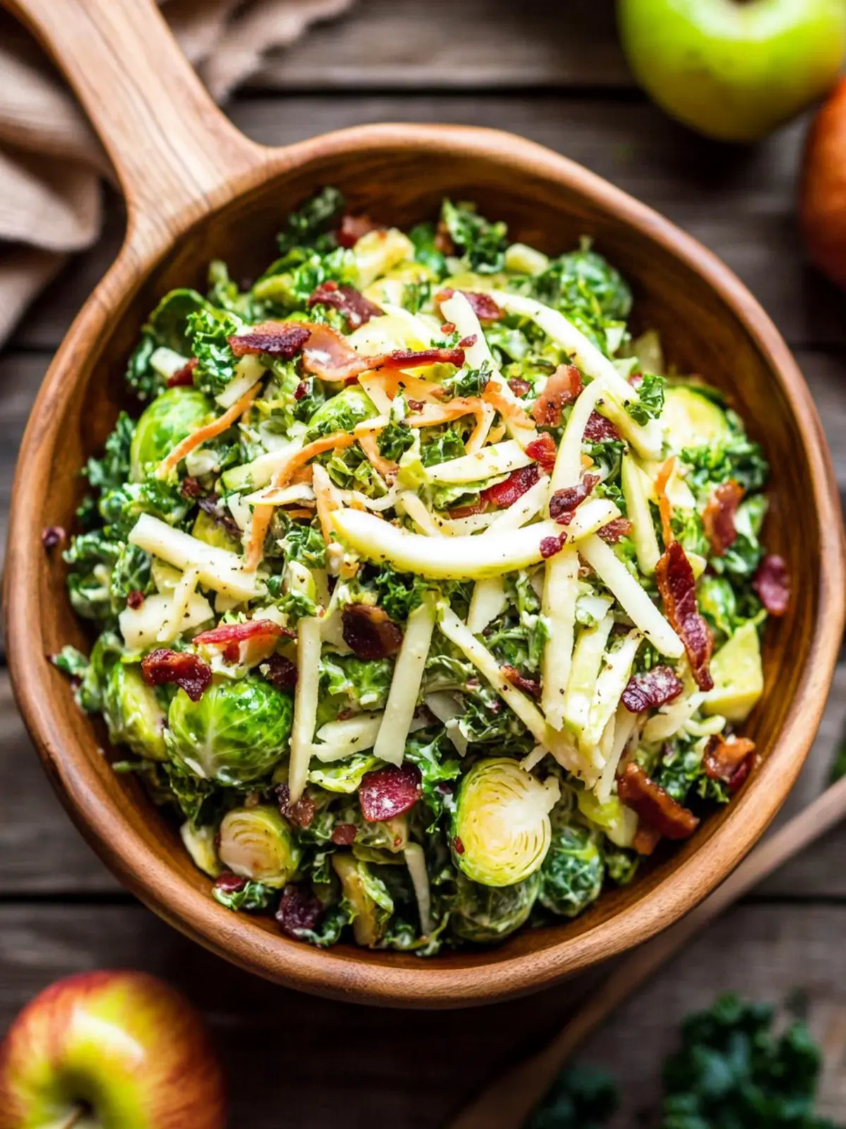 Brussels Sprout, Kale + Apple Salad with Sharp Cheddar + Bacon