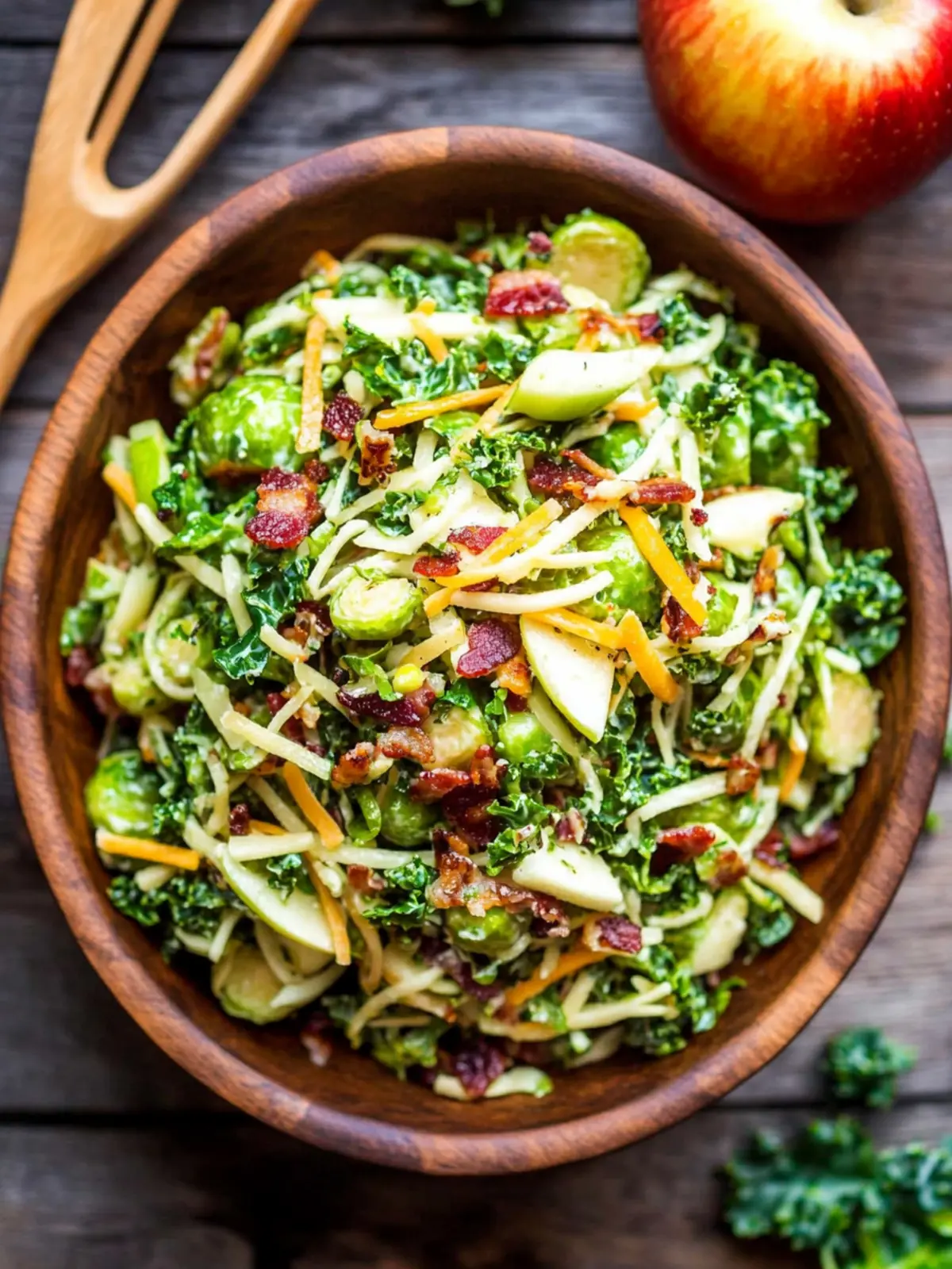 Brussels Sprout, Kale + Apple Salad with Sharp Cheddar + Bacon