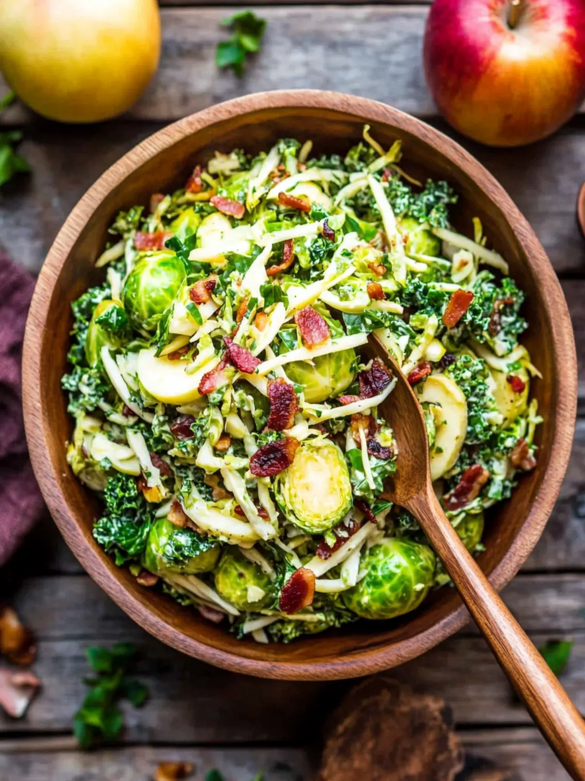 Brussels Sprout, Kale + Apple Salad with Sharp Cheddar + Bacon
