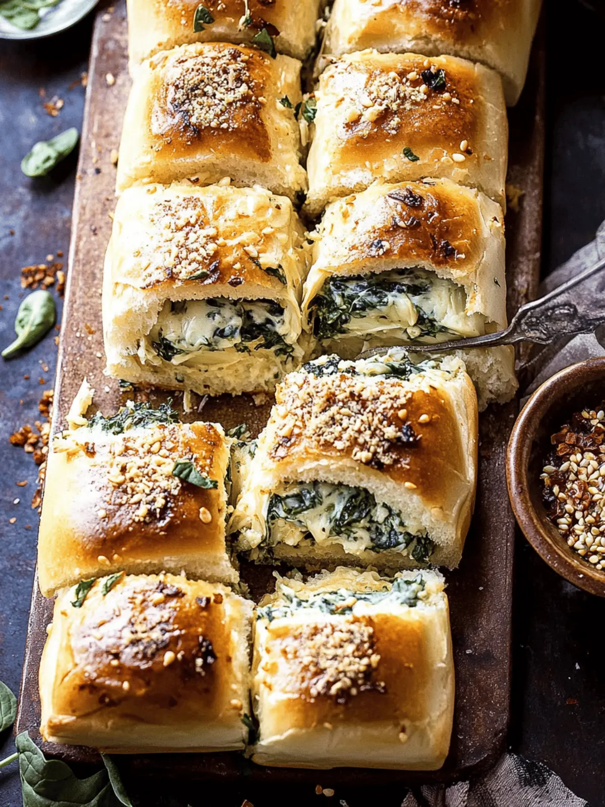Pull Apart Garlic Butter Spinach and Artichoke Dip Sliders