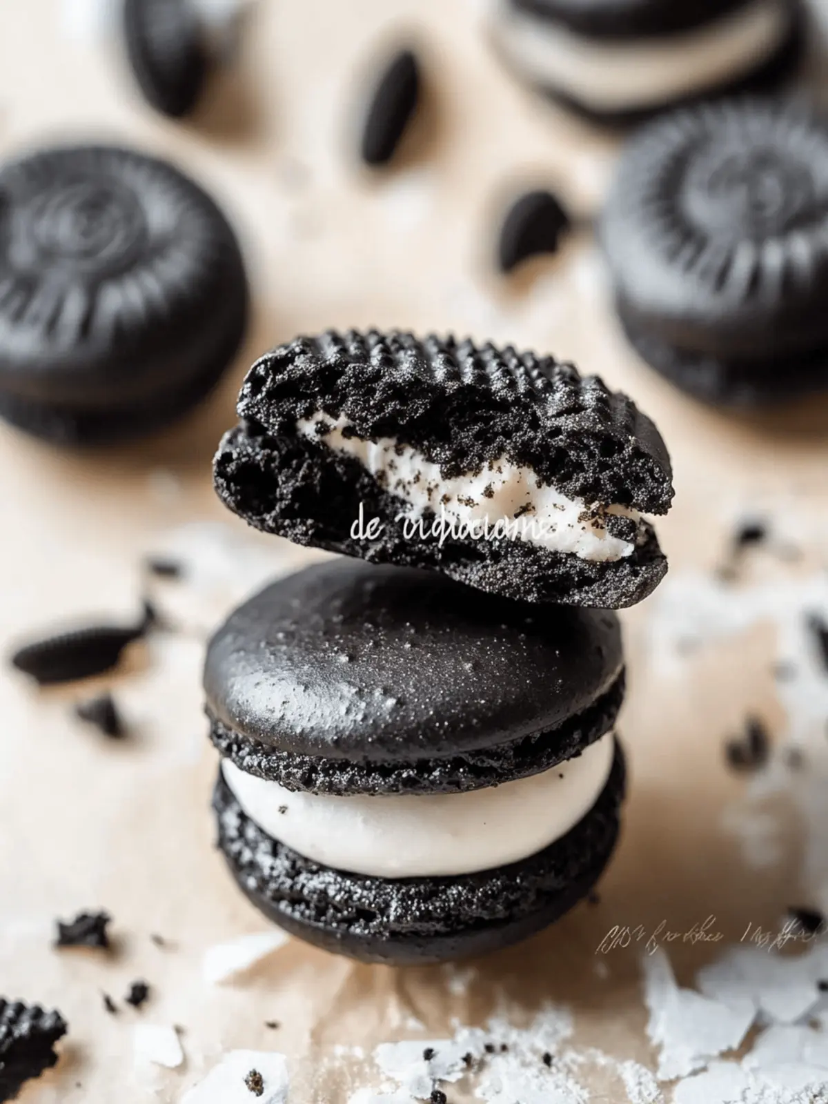 Decadent Oreo Macarons with Creamy Vanilla Filling 2 Oreo Macarons
