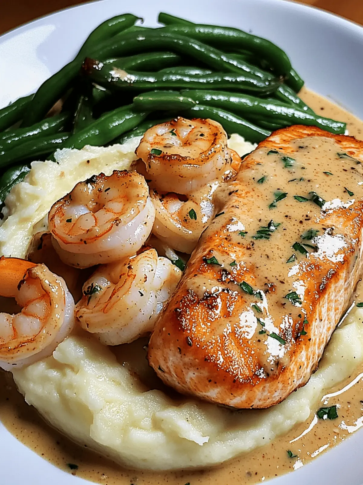 Cajun Shrimp and Salmon with Garlic Cream Sauce for Dinner Bliss 2 Cajun Shrimp and Salmon with Garlic Cream Sauce, Mashed Potatoes, and Green Beans