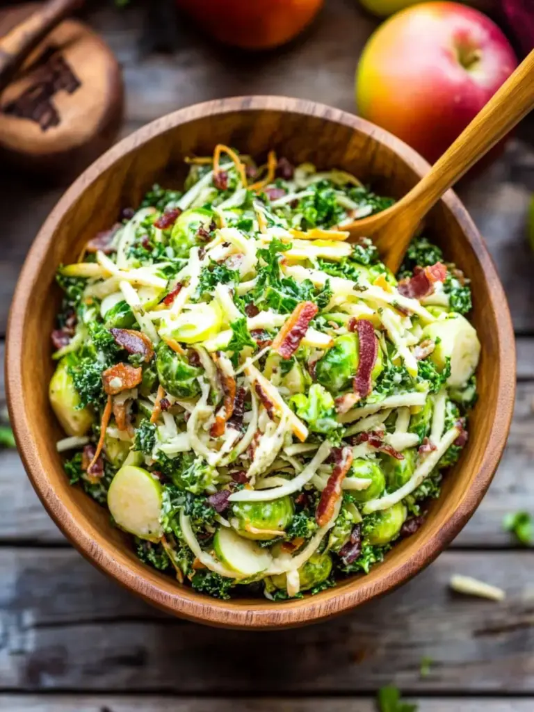 Brussels Sprout, Kale + Apple Salad with Sharp Cheddar + Bacon
