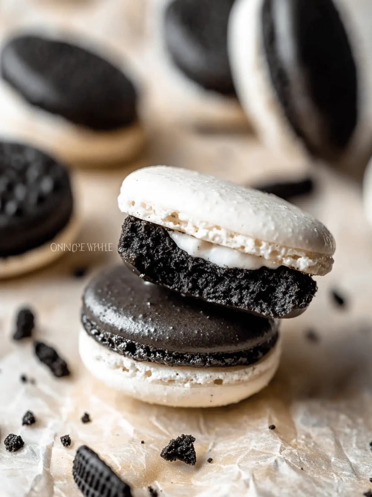 Decadent Oreo Macarons with Creamy Vanilla Filling 4 Oreo Macarons