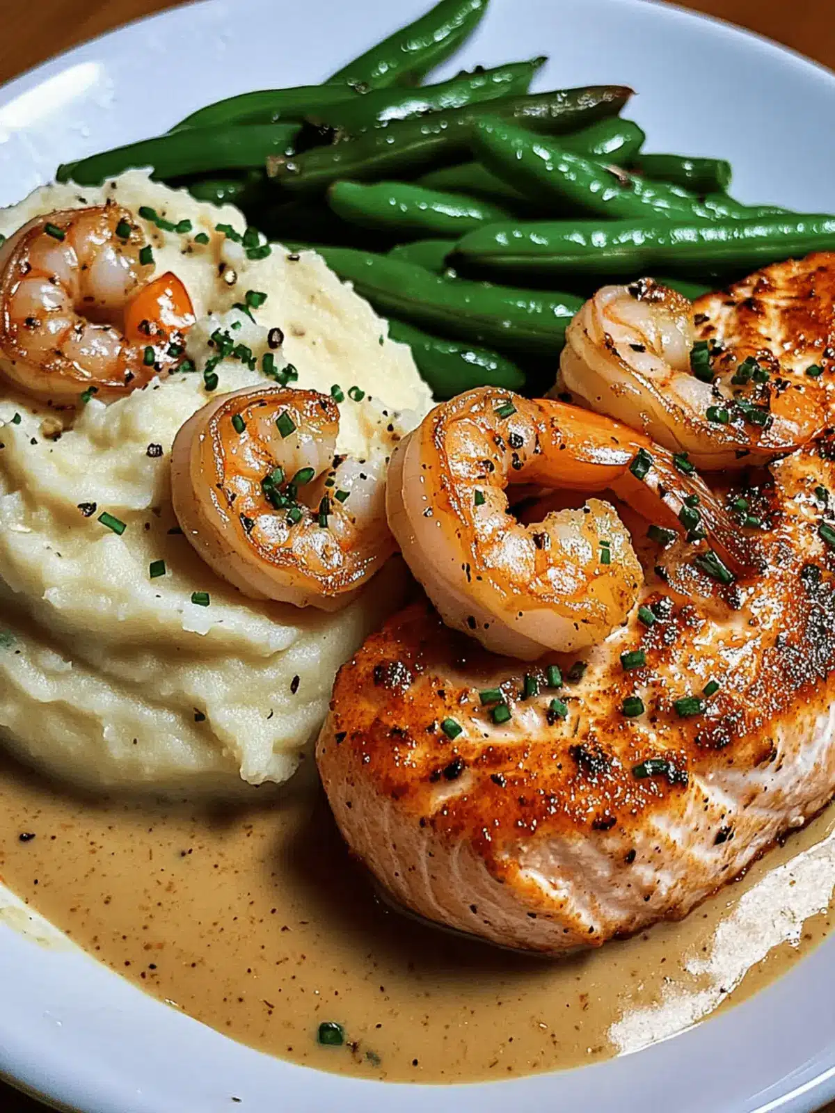 Cajun Shrimp and Salmon with Garlic Cream Sauce for Dinner Bliss 5 Cajun Shrimp and Salmon with Garlic Cream Sauce, Mashed Potatoes, and Green Beans