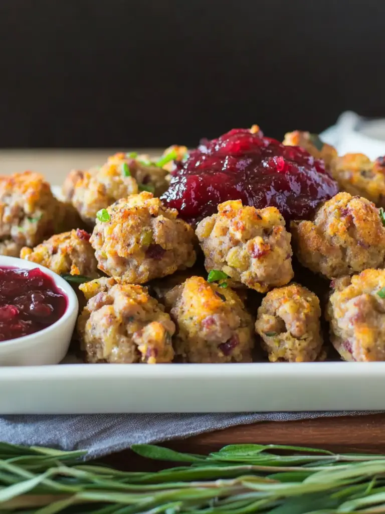Sausage Stuffing Bites With Cranberry Sauce