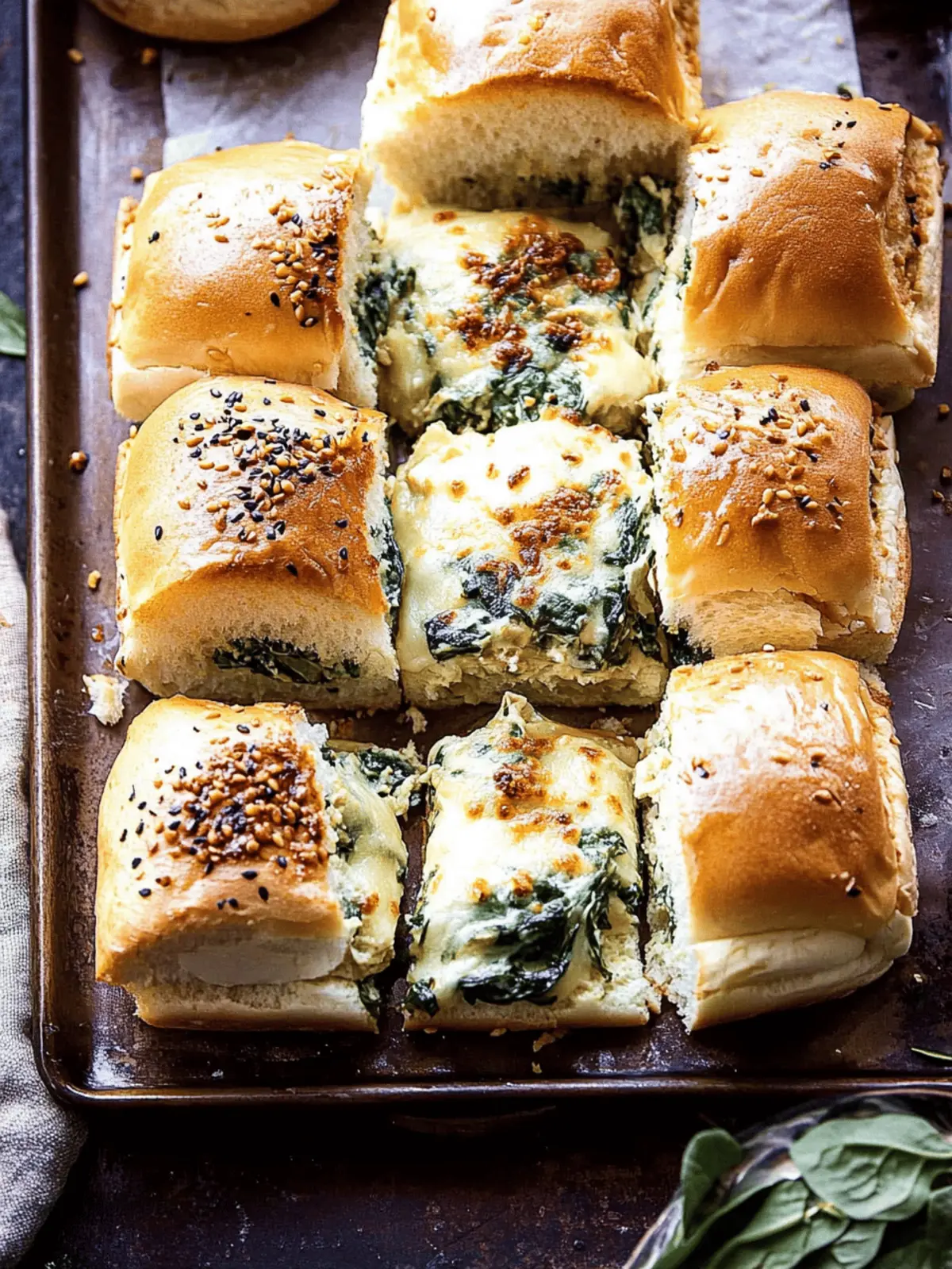 Pull Apart Garlic Butter Spinach and Artichoke Dip Sliders