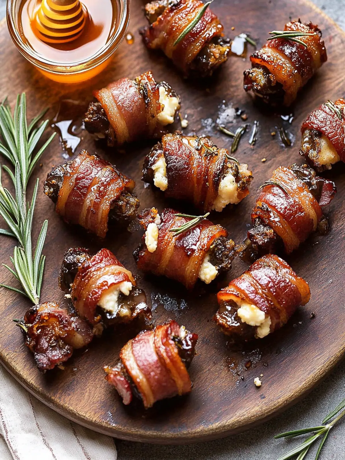 Indulge in Goat Cheese Stuffed Bacon Wrapped Dates with Rosemary Honey 2 Goat Cheese Stuffed Bacon Wrapped Dates with Rosemary Honey