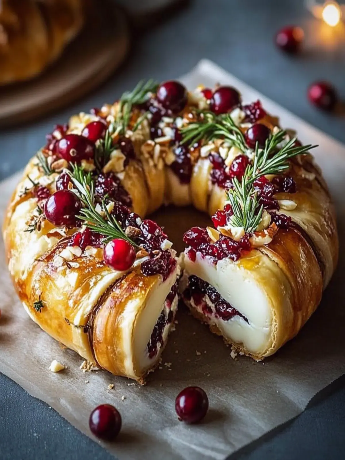 Brie Cheese and Cranberry Christmas Wreath: Festive Delight 3 Brie Cheese and Cranberry Christmas Wreath
