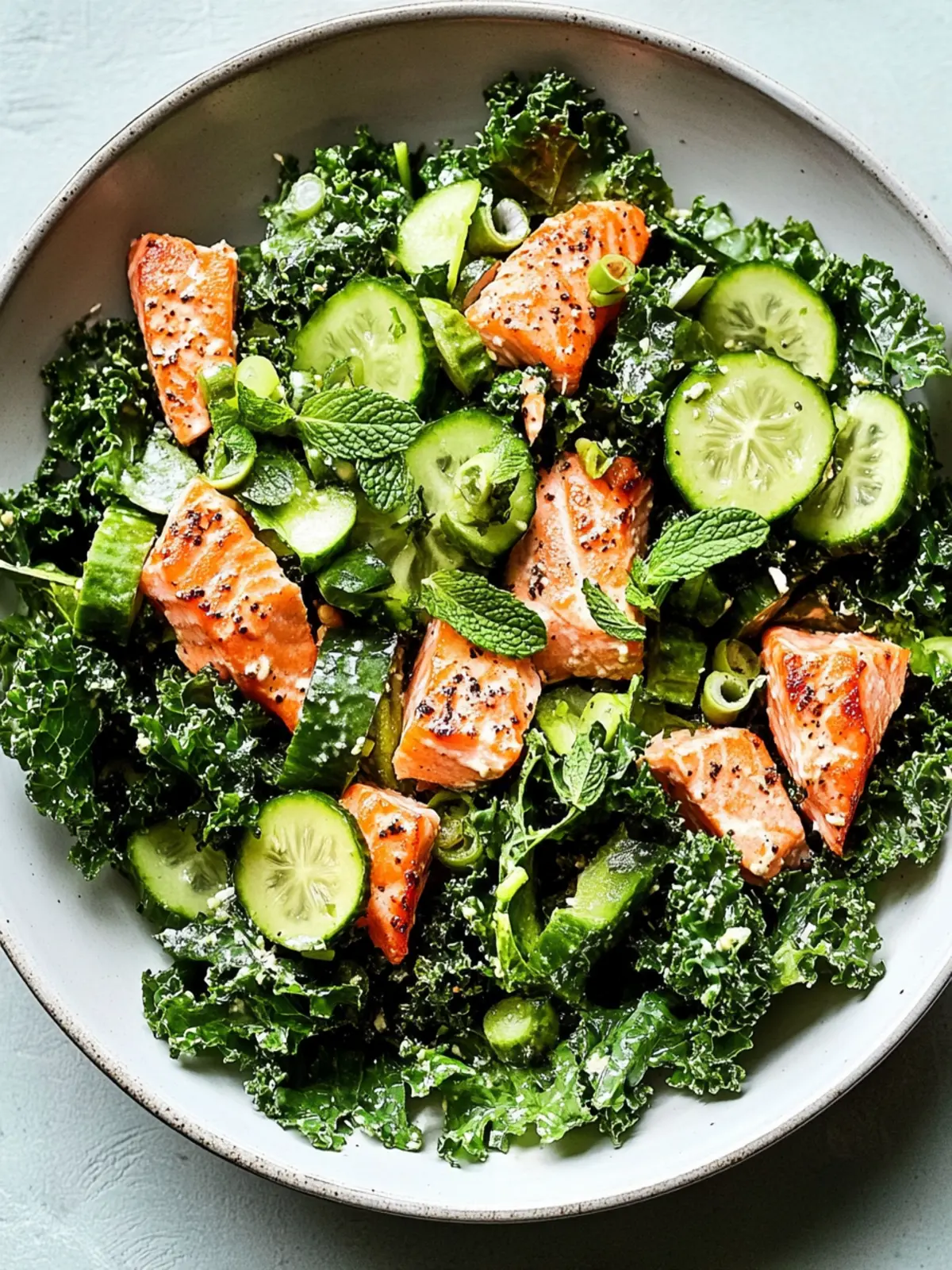 Serrano Mint Kale Salad with Salmon for a Fresh Flavor Boost 3 Serrano Mint Kale Salad with Salmon