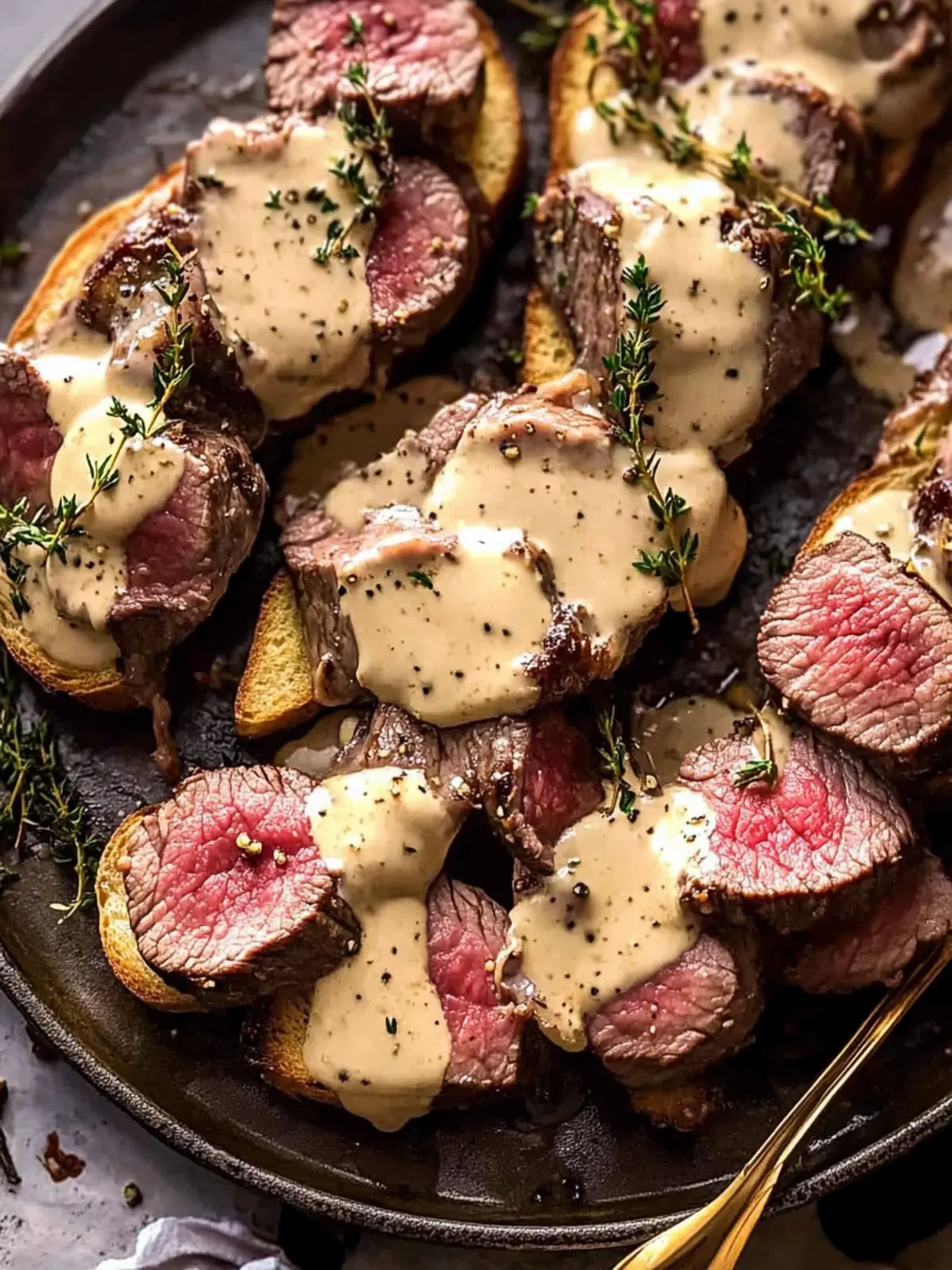 Beef Tenderloin Crostini with Heavenly Parmesan Wine Cream Sauce 3 Beef Tenderloin Crostini with Parmesan Wine Cream Sauce