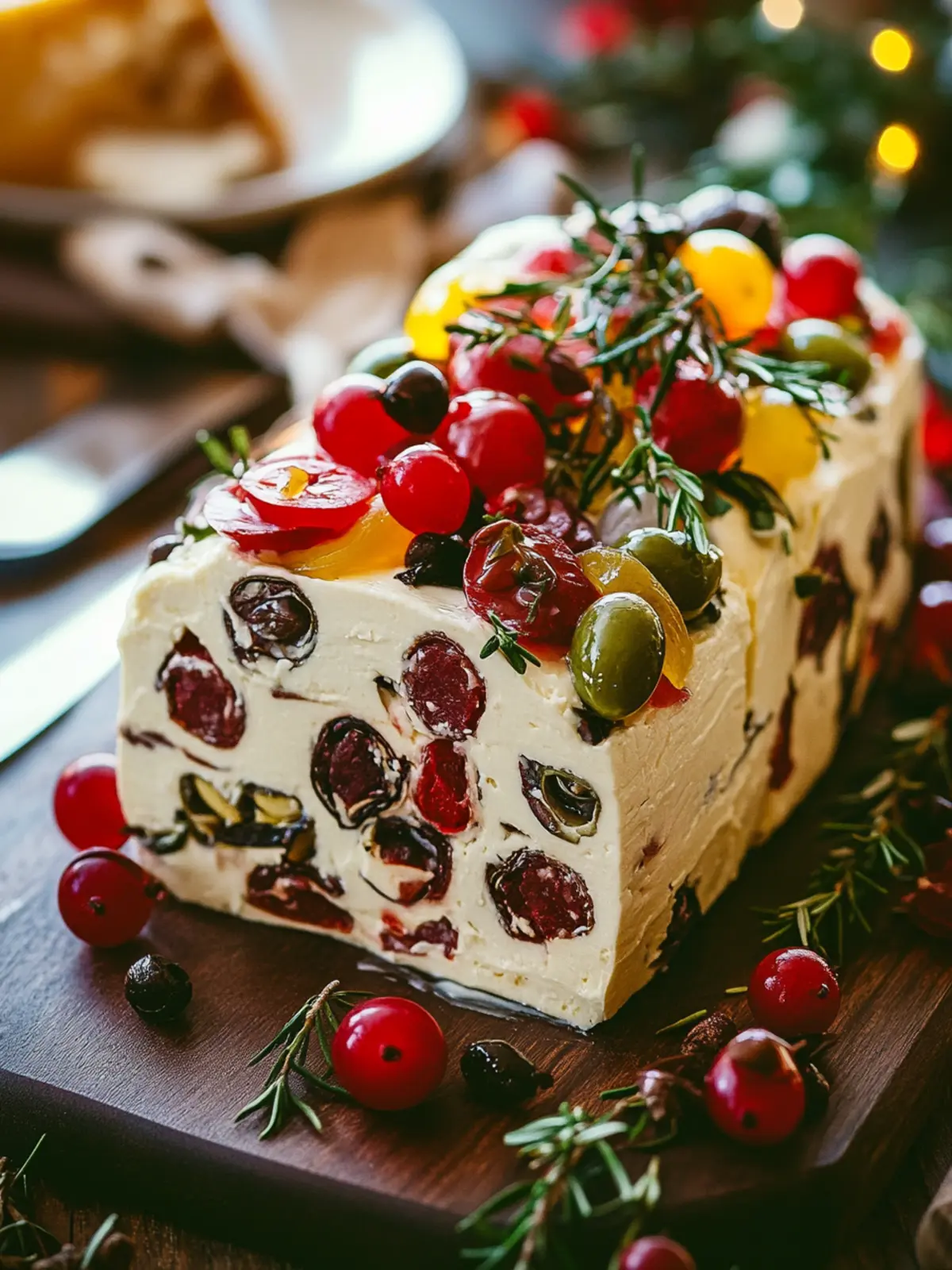 Festive Holiday Antipasto Cream Cheese Log