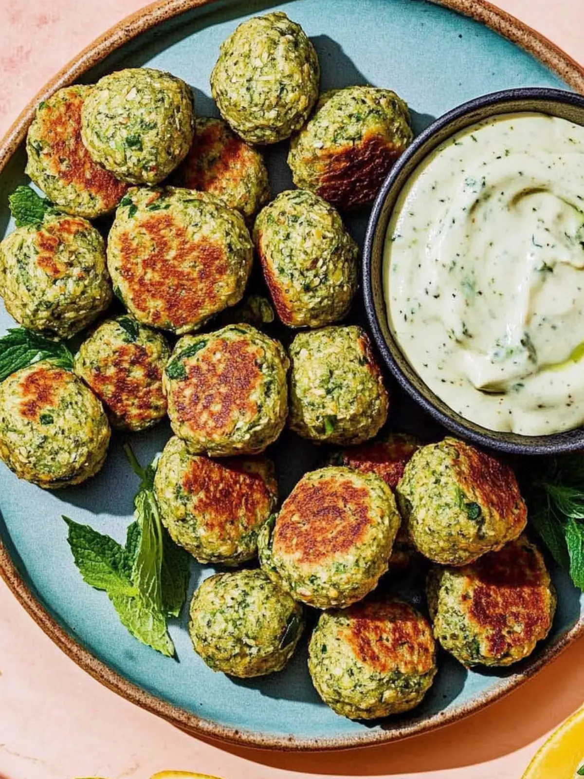 Crispy Baked Falafel Bites with Spicy Tahini Dip Delight 4 Baked Falafel Bites with Spicy Tahini Dip