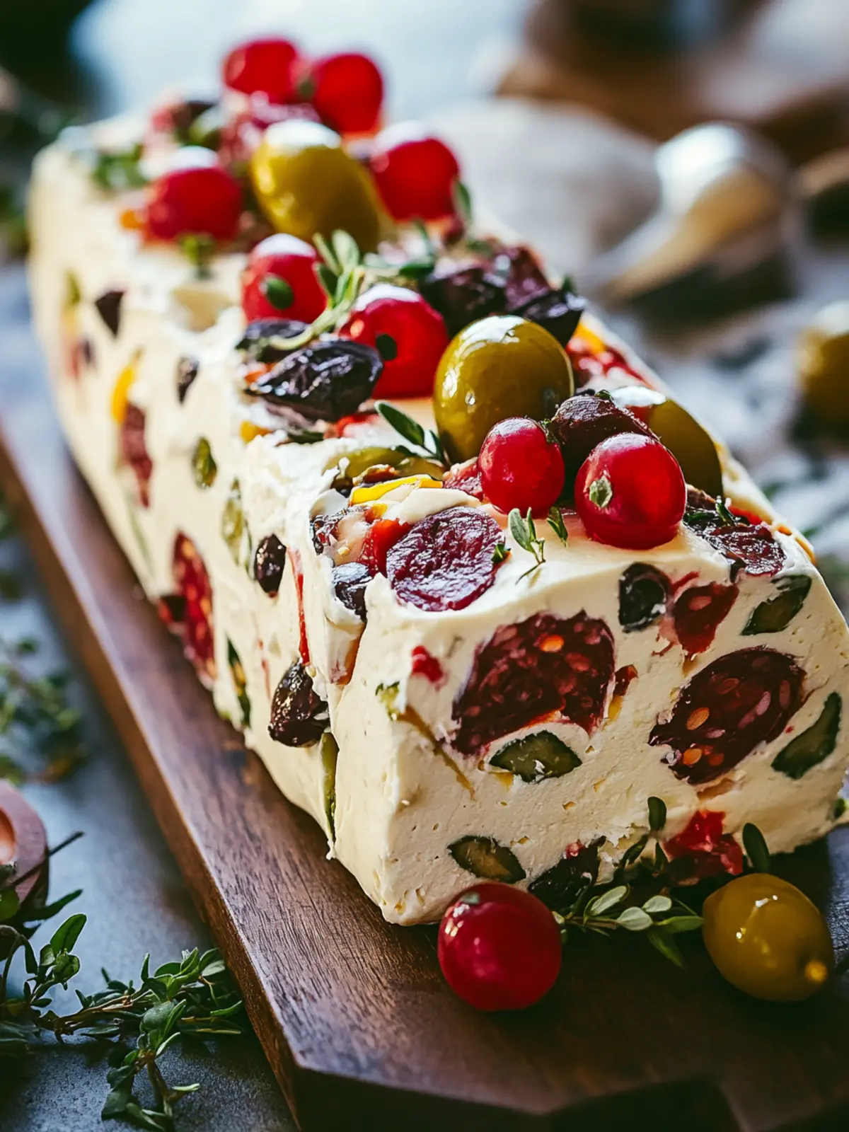 Festive Holiday Antipasto Cream Cheese Log