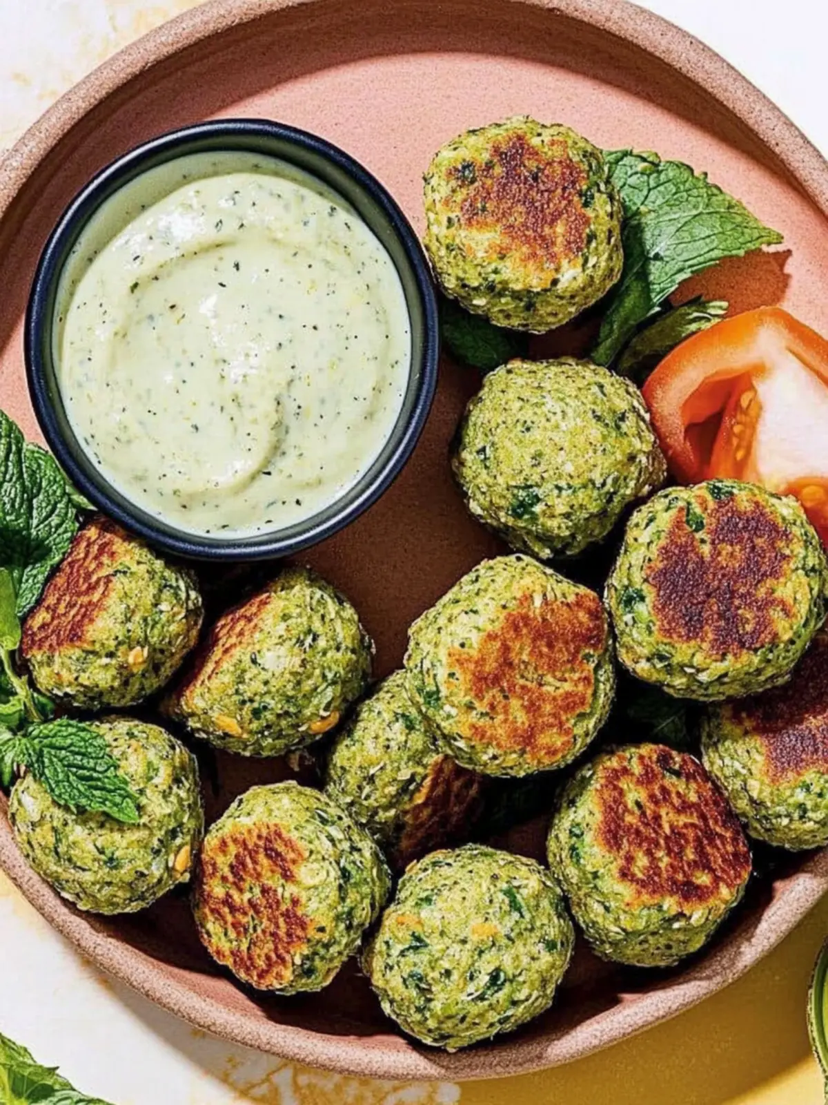 Crispy Baked Falafel Bites with Spicy Tahini Dip Delight 3 Baked Falafel Bites with Spicy Tahini Dip
