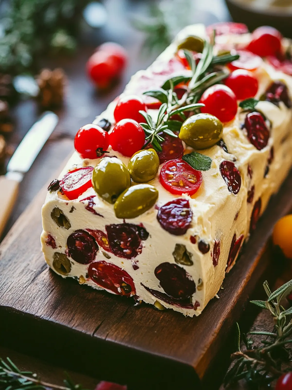 Festive Holiday Antipasto Cream Cheese Log