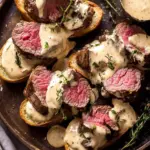Beef Tenderloin Crostini with Heavenly Parmesan Wine Cream Sauce 7 Beef Tenderloin Crostini with Parmesan Wine Cream Sauce
