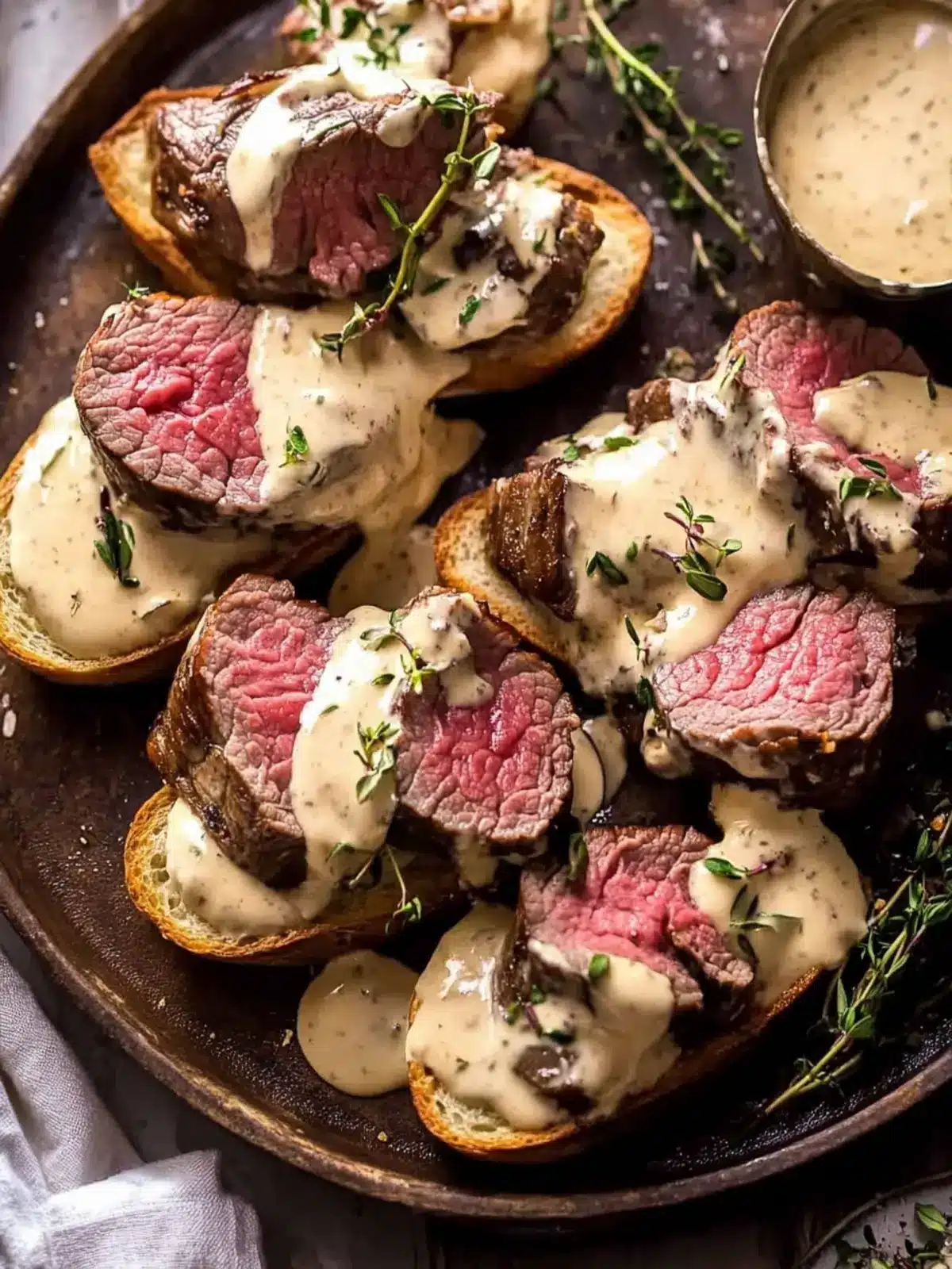 Beef Tenderloin Crostini with Heavenly Parmesan Wine Cream Sauce 5 Beef Tenderloin Crostini with Parmesan Wine Cream Sauce