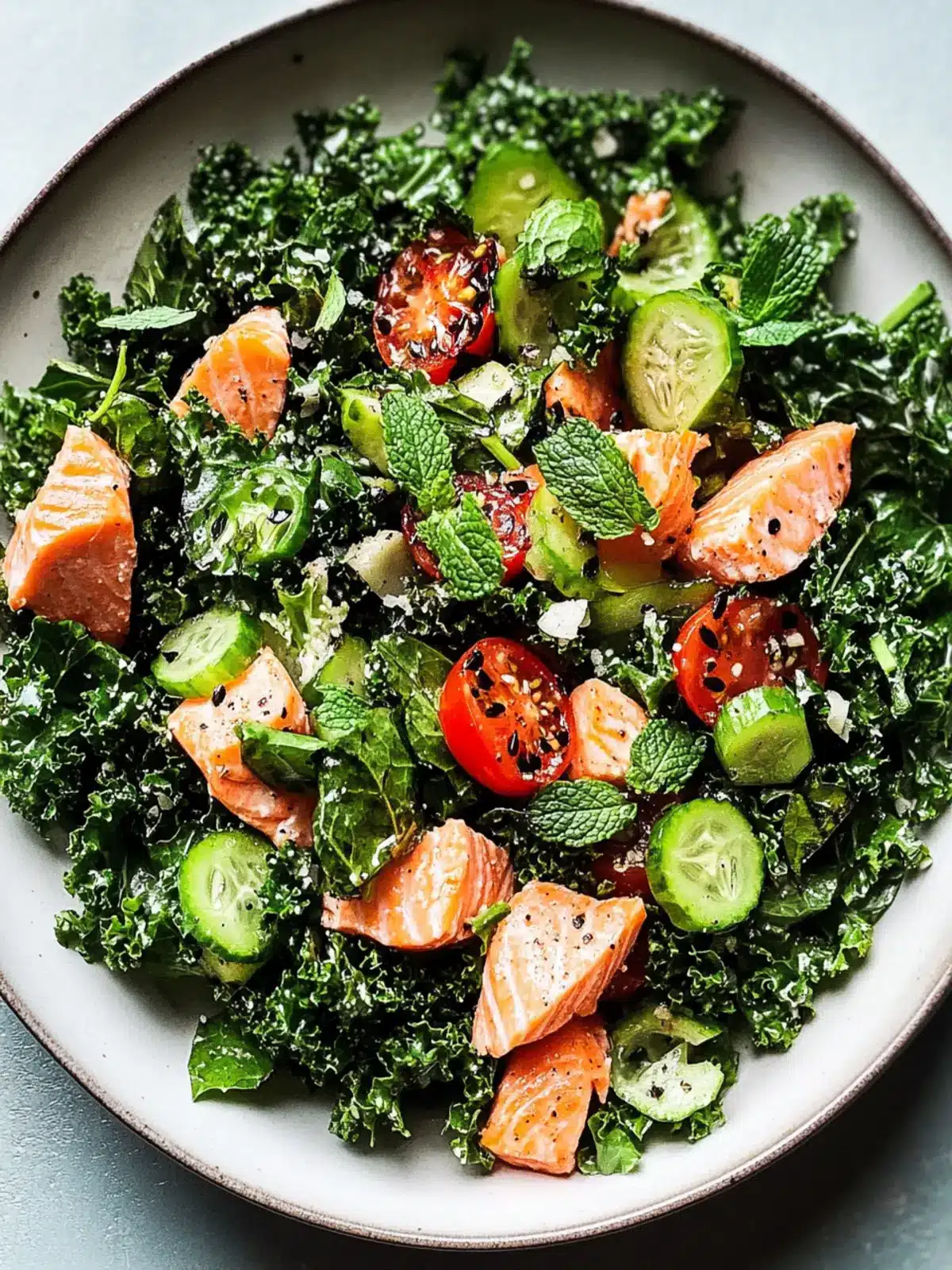 Serrano Mint Kale Salad with Salmon for a Fresh Flavor Boost 5 Serrano Mint Kale Salad with Salmon