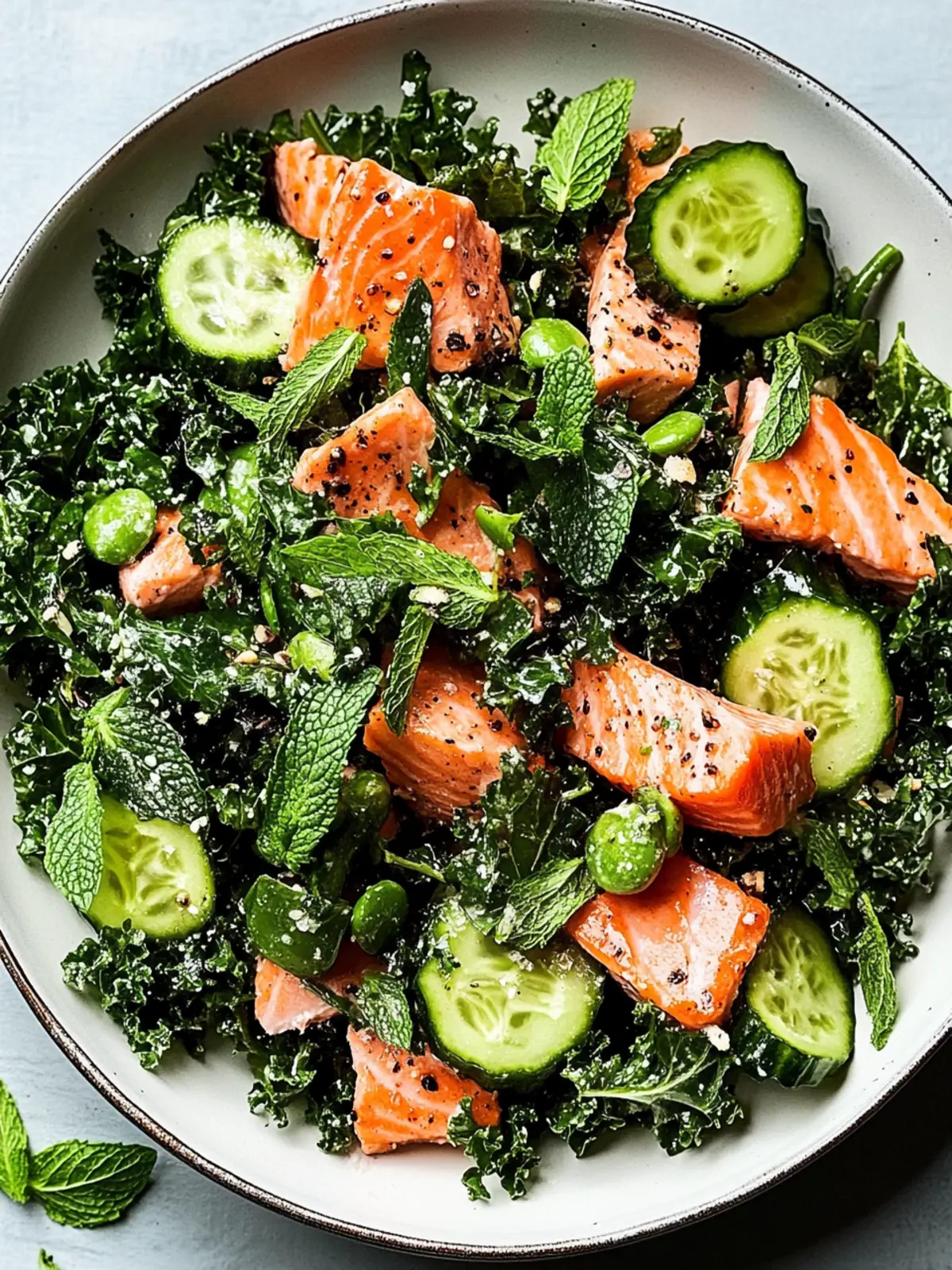 Serrano Mint Kale Salad with Salmon for a Fresh Flavor Boost 4 Serrano Mint Kale Salad with Salmon