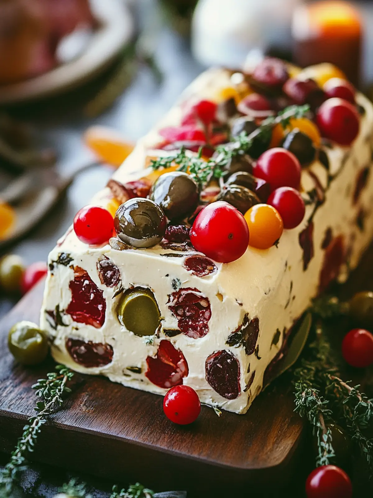 Festive Holiday Antipasto Cream Cheese Log