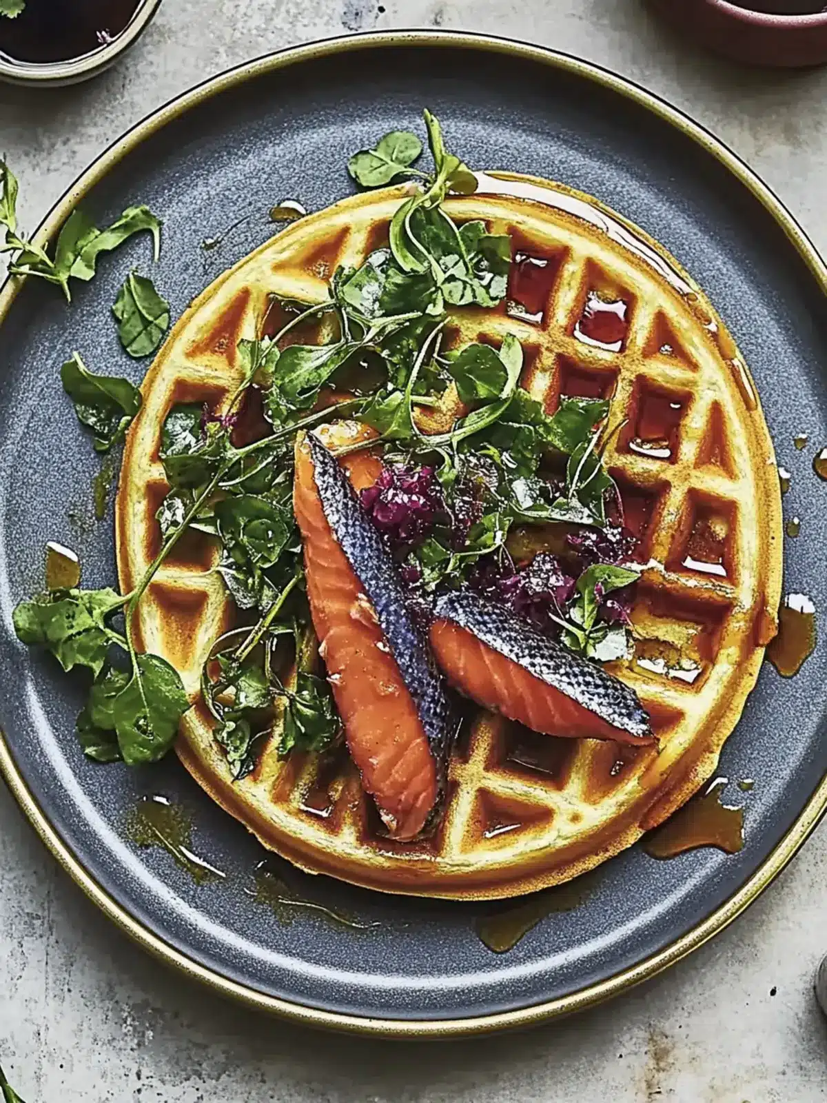 Savory Collard Waffles with Brined Trout & Maple Hot Sauce Delight 5 Collard Waffles with Brined Trout and Maple Hot Sauce