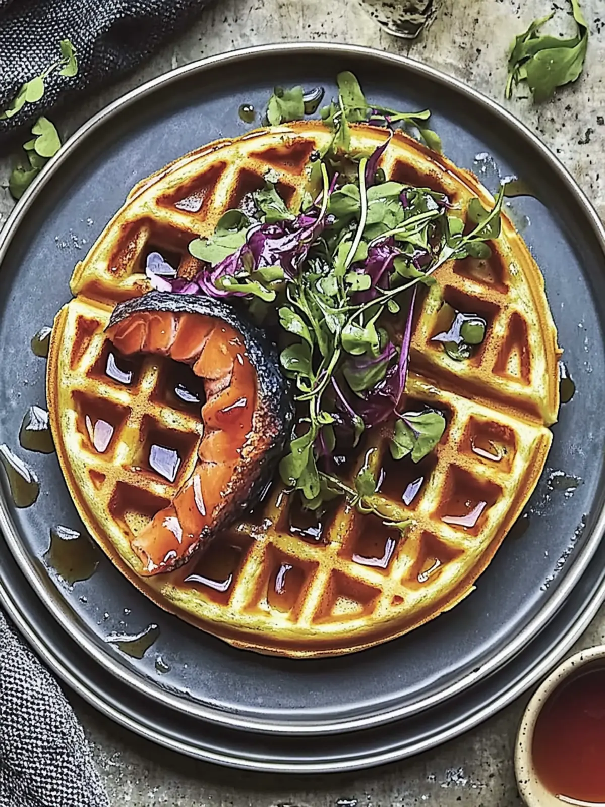 Savory Collard Waffles with Brined Trout & Maple Hot Sauce Delight 3 Collard Waffles with Brined Trout and Maple Hot Sauce