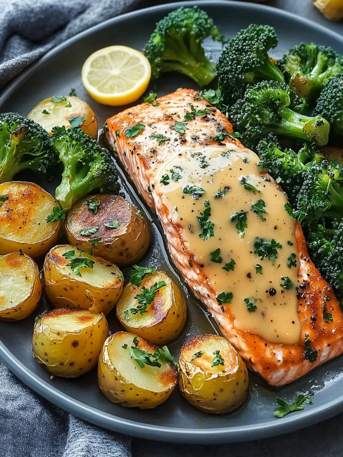Lemon Butter Salmon with Crispy Potatoes and Broccoli Bliss 4 Lemon Butter Salmon with Crispy Potatoes and Broccoli