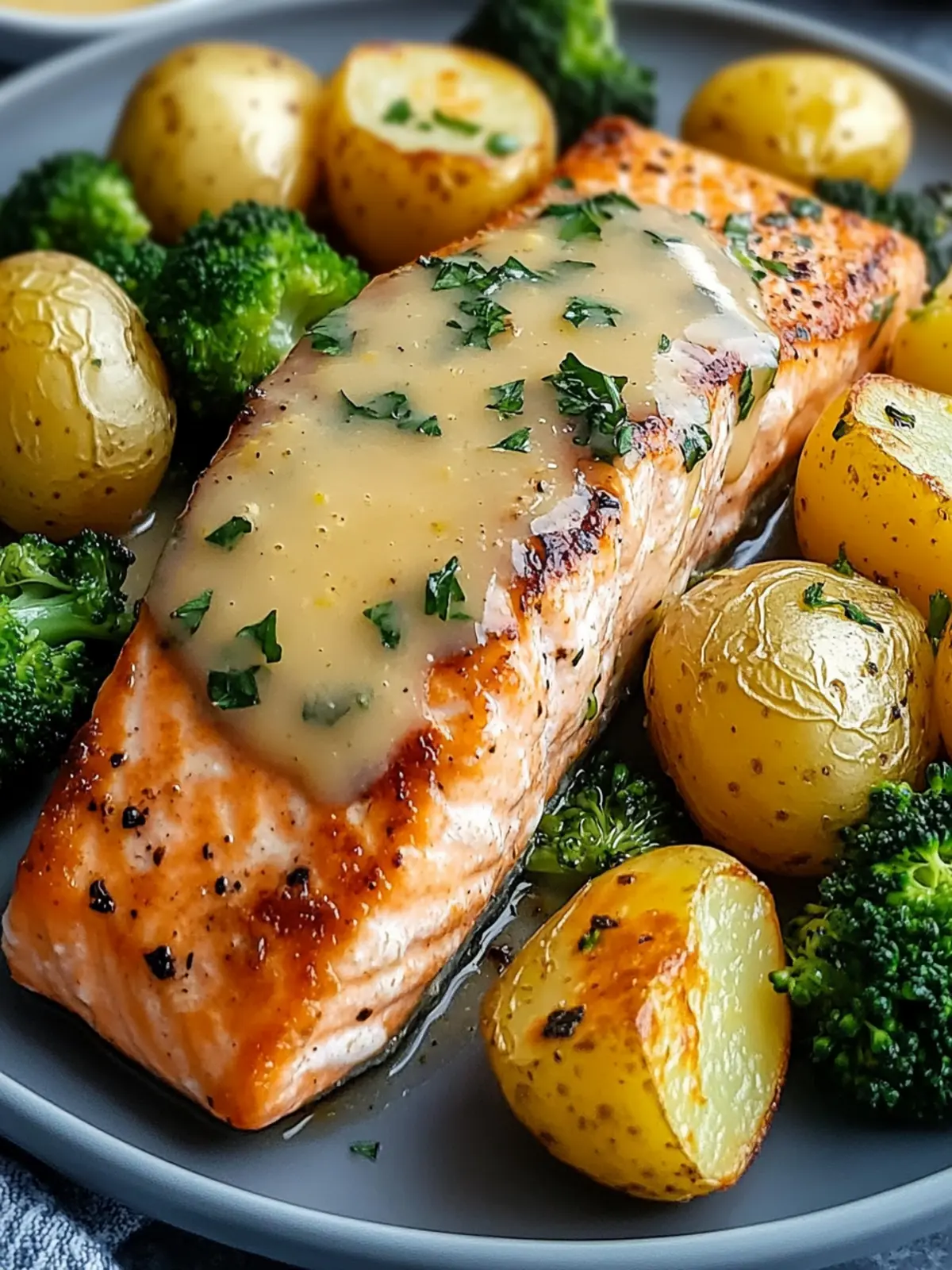 Lemon Butter Salmon with Crispy Potatoes and Broccoli Bliss 2 Lemon Butter Salmon with Crispy Potatoes and Broccoli