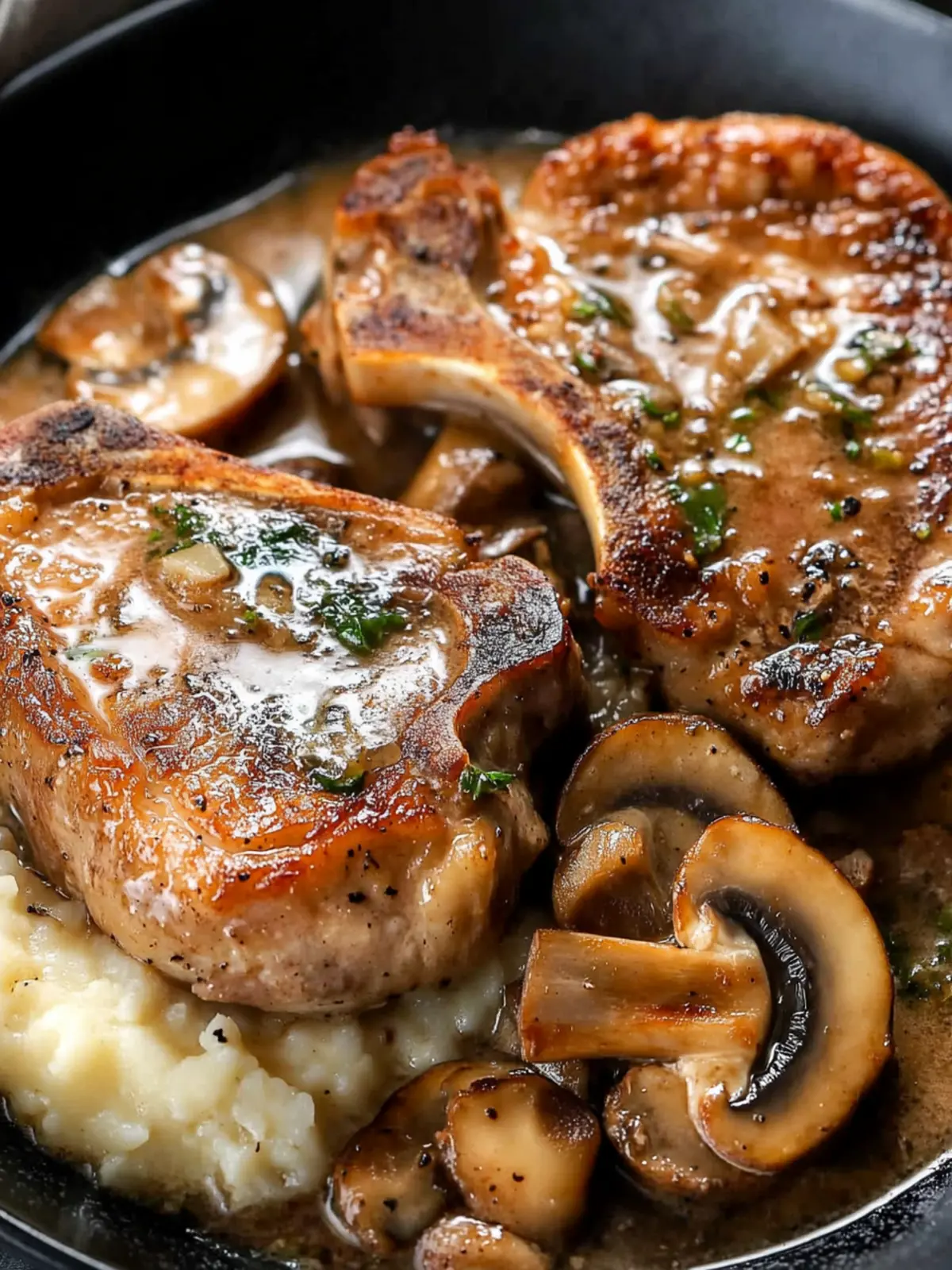Savory Mushroom Pork Chops with Homemade Comfort Gravy 4 Mushroom Pork Chops