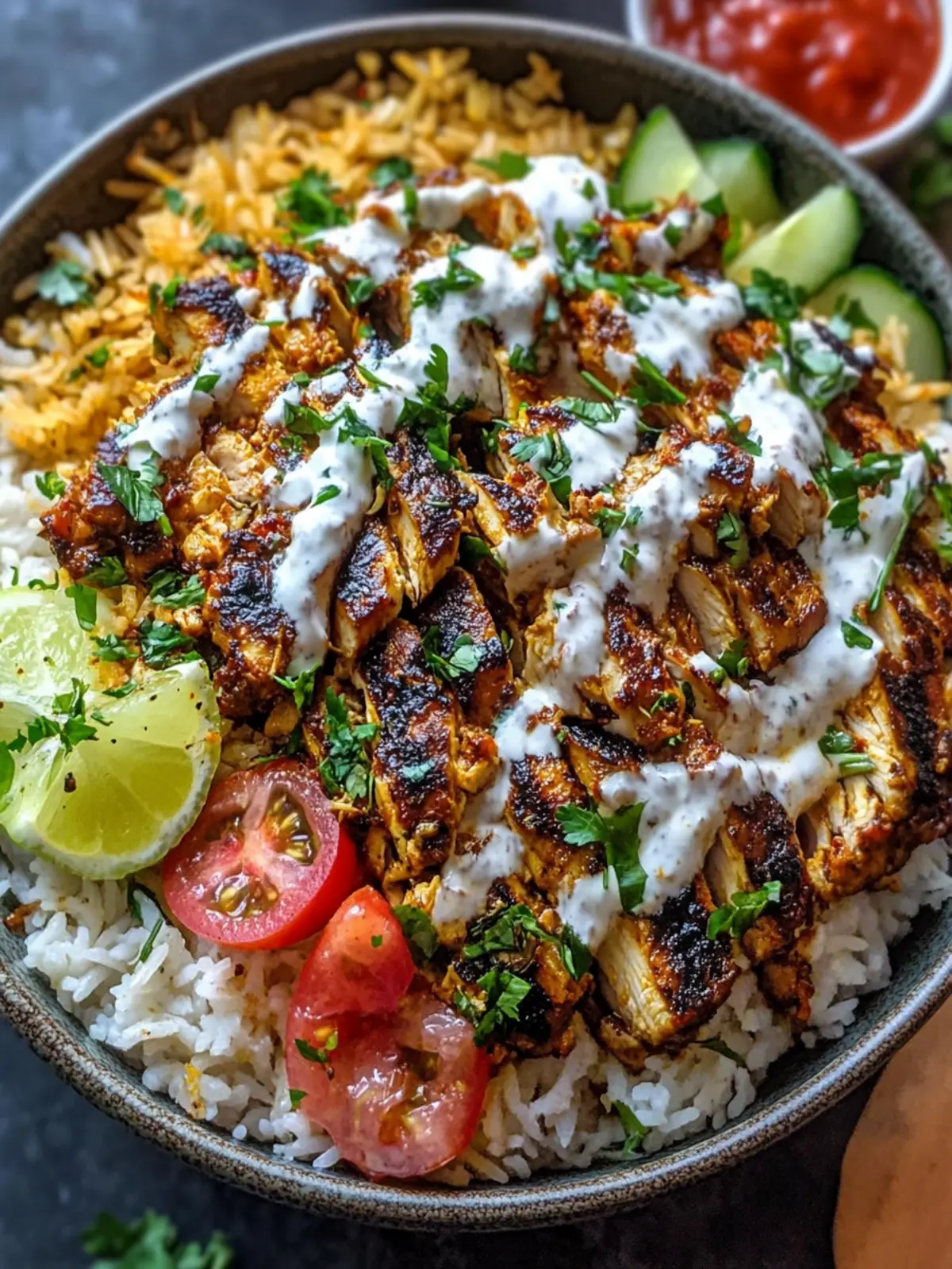 Savory Chicken Shawarma And Rice with Garlic Cream Sauce 4 Chicken Shawarma And Rice