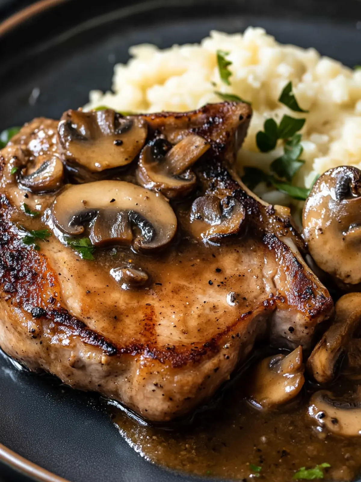 Savory Mushroom Pork Chops with Homemade Comfort Gravy 2 Mushroom Pork Chops