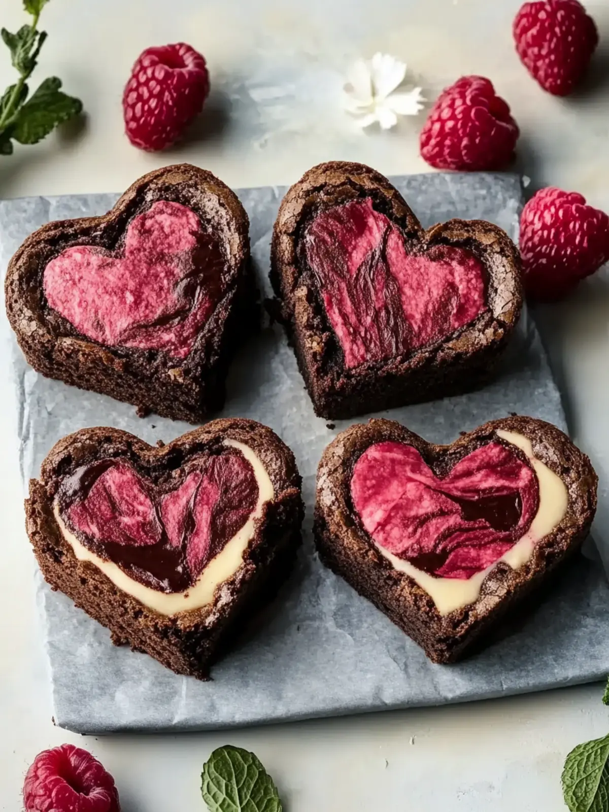Heart Shaped Brownies with Raspberry Swirl and Cheesecake Bliss 4 Heart Shaped Brownies