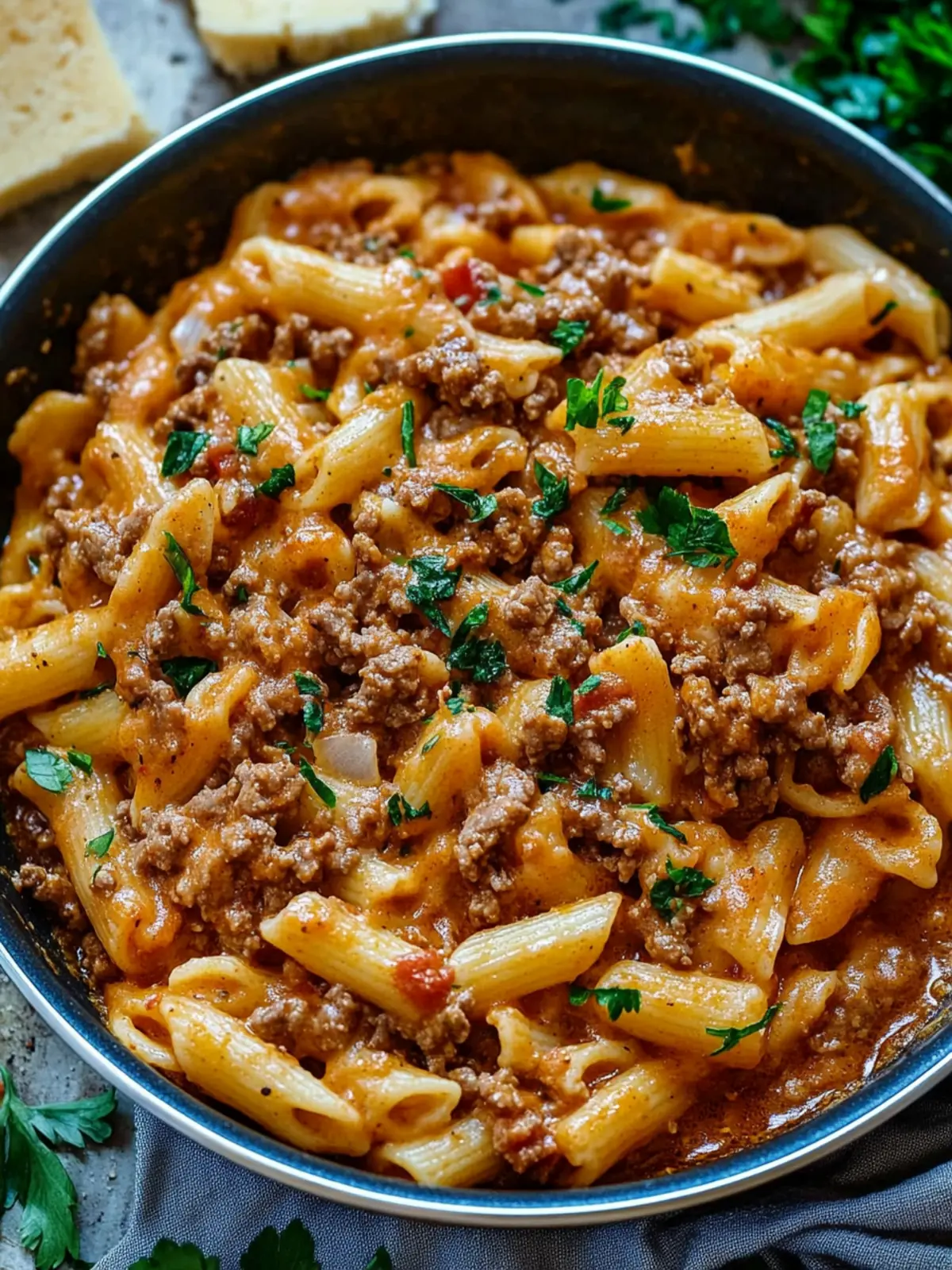 One-Pan Cheesy Beefy Pasta: Easy Comfort Food Delight 2 One-pan Cheesy Beefy Pasta