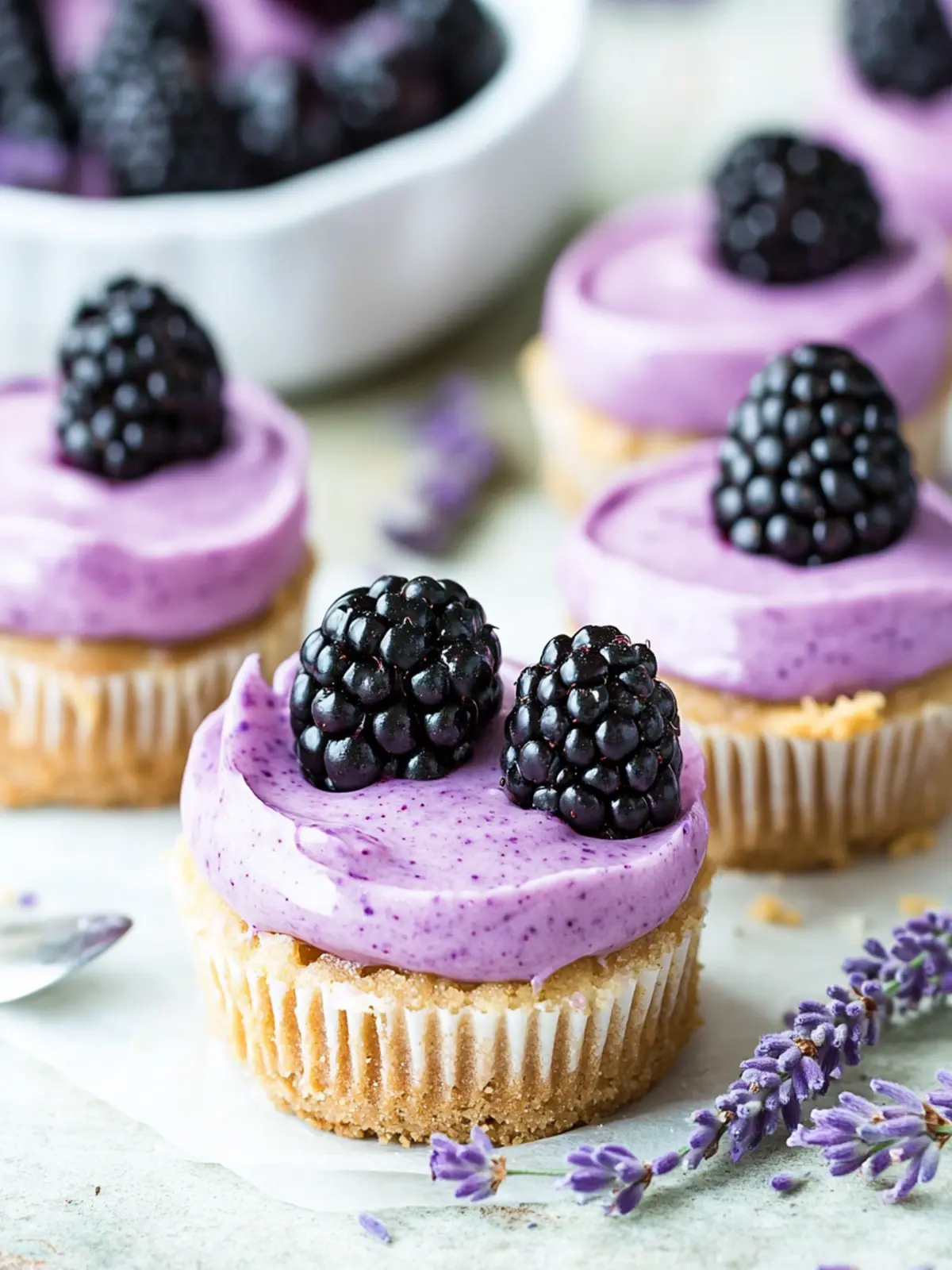 Delicious Mini Blackberry Lavender Cheesecakes to Savor 2 Mini Blackberry Lavender Cheesecakes